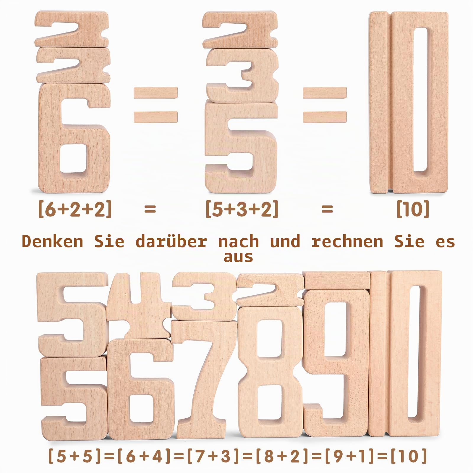 Holz Zahlbausteine, Große Ziffernblöcke 1-10,32 Stück Mathebausteine | Zahlenspiele für Kinder, Bildungsbausteine für Kleinkinder, Spielzeuge zum Lernen von Zahlen für 3-Jährige +