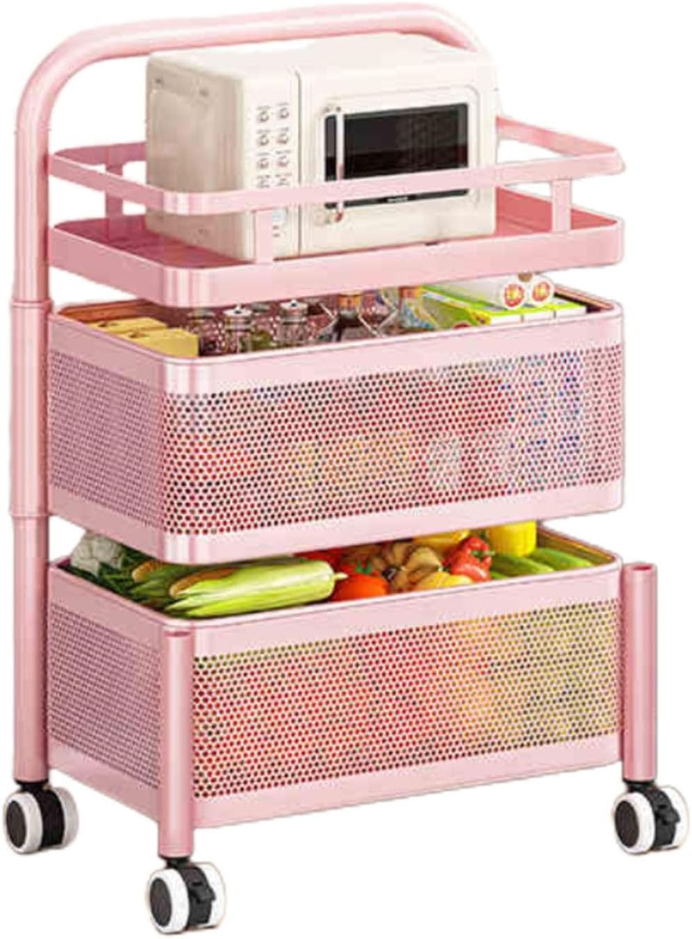 Rectangular Fruit and Vegetable Shelf,Rotating Storage Rack Shelf Carts,Magnetic Design Kitchen Storage Basket,for Fruit Onion(Color 1,3 Tiers)