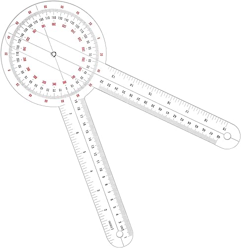 Miniatura 1 de Goniómetro transparente de 12 pulgadas, goniómetro de plástico de 360 grados para cinta métrica corporal, goniómetro, regla transportadora (1)