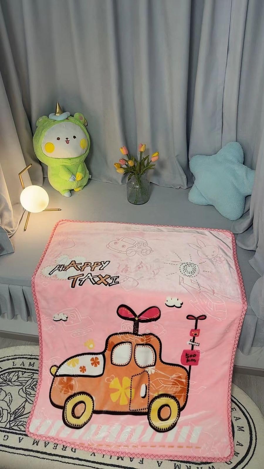 Cartoon Print Mink Baby Blanket Double Layer Soft Kids Blanket All Seasons Cozy Warm Blankets for 0-5 Years Reversible (100x125 cm)