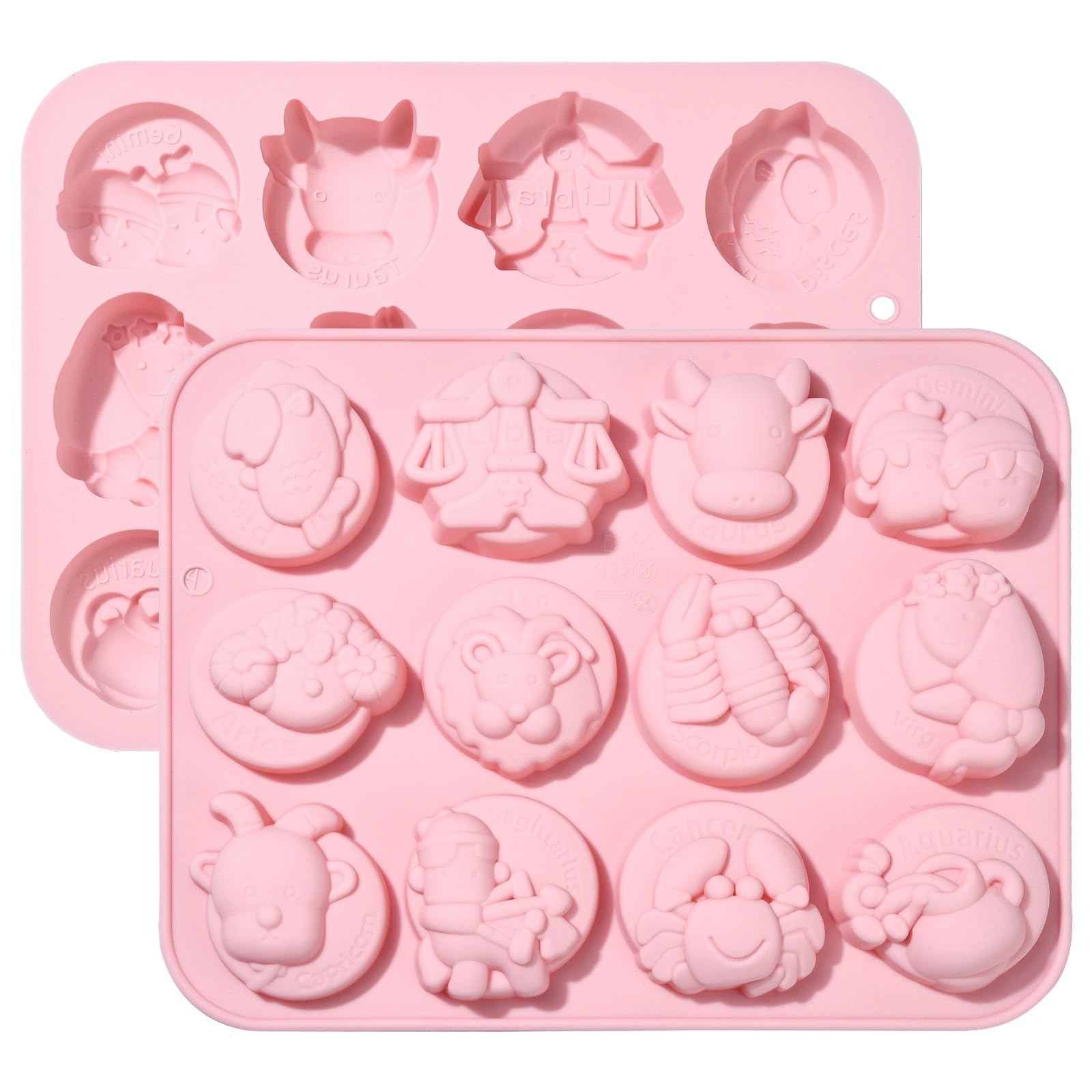 Airssory 2 pcs 12 Constellation Fondant Molds Zodiac Sign Animals Mold 3D for DIY Party Cake Gummy Chocolate Candy Epoxy Resin Craft Making Decoration