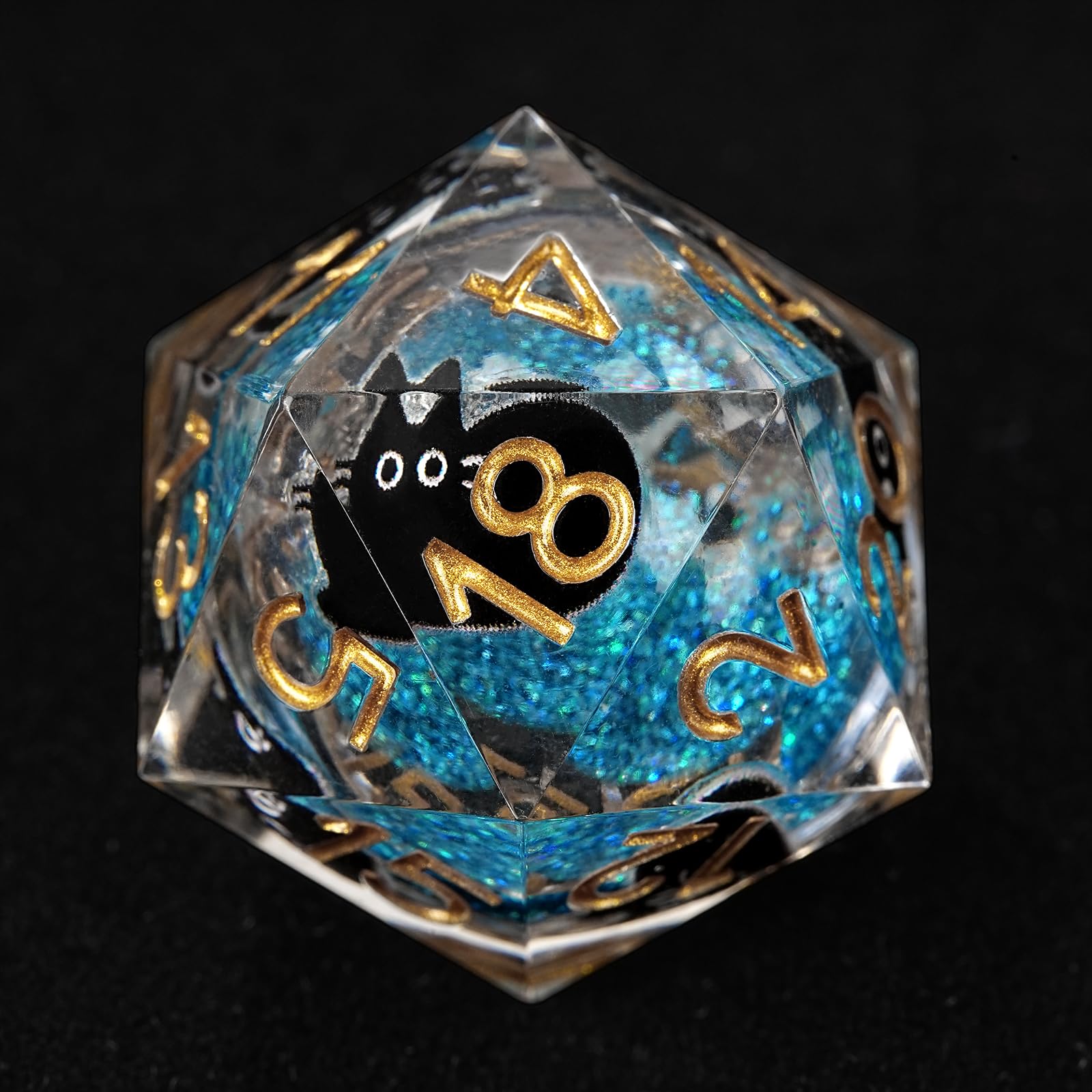 GU EI TE Liquid Core Resin DND Dice,Cat Style Polyhedral Dice 7-Die Set Quicksand Handmade for RPG MTG Table Games