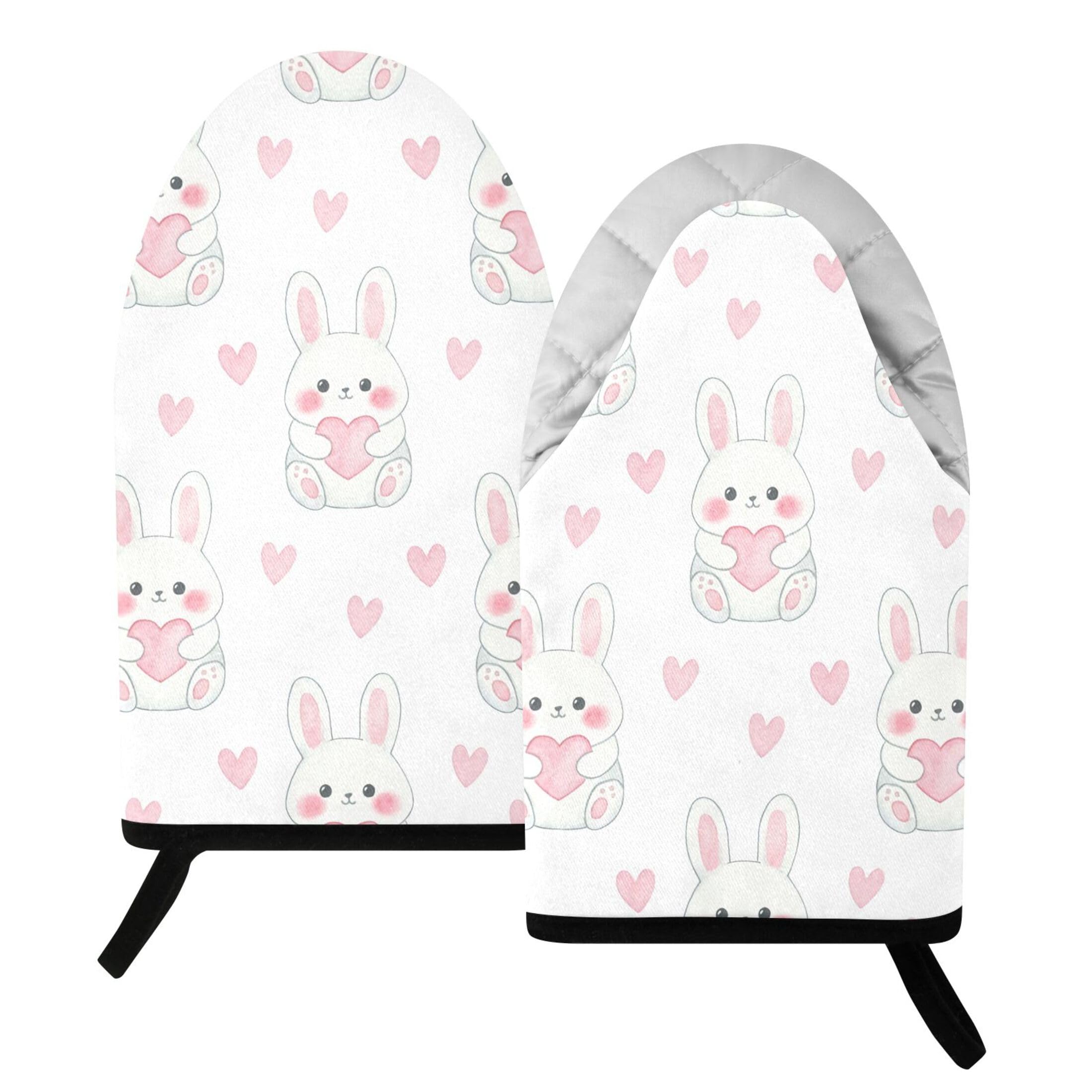 Kutsu Bunnies Oven Mitts for Kitchen, Heat Resistant Cotton Oven Gloves for BBQ Baking Cooking, Breathable Kitchen Essentials, 2 pcs