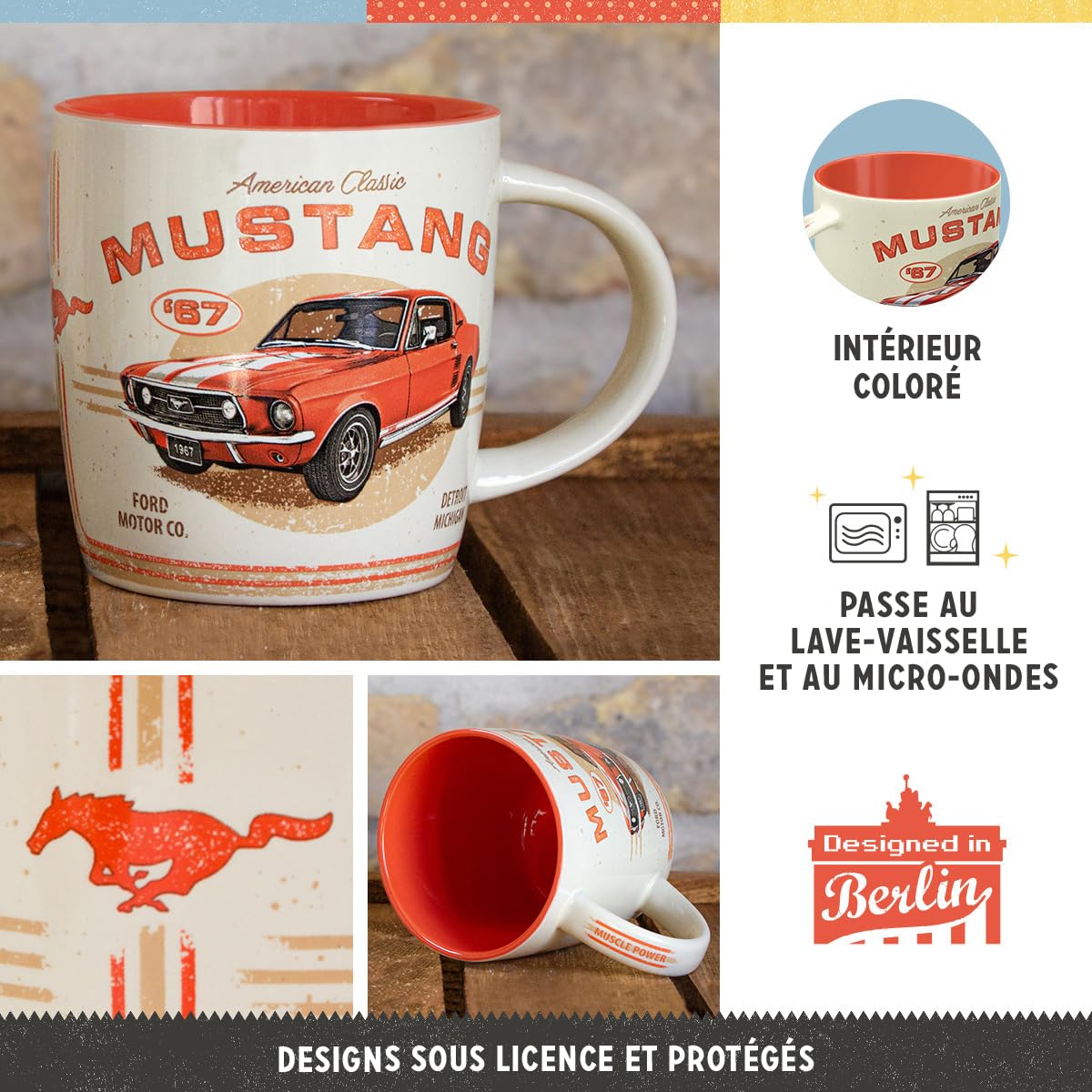 Mug Ford Mustang Vintage - Céramique 330 Ml - Rétro Voitures Américaines - Neuf