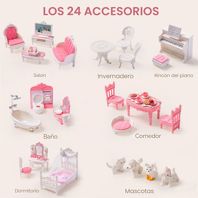 Foto 5 de 8 de ROBUD Juego de casa de muñecas de Madera, 3 Cuentos, 5 Habitaciones, 24 Uds. Muebles
