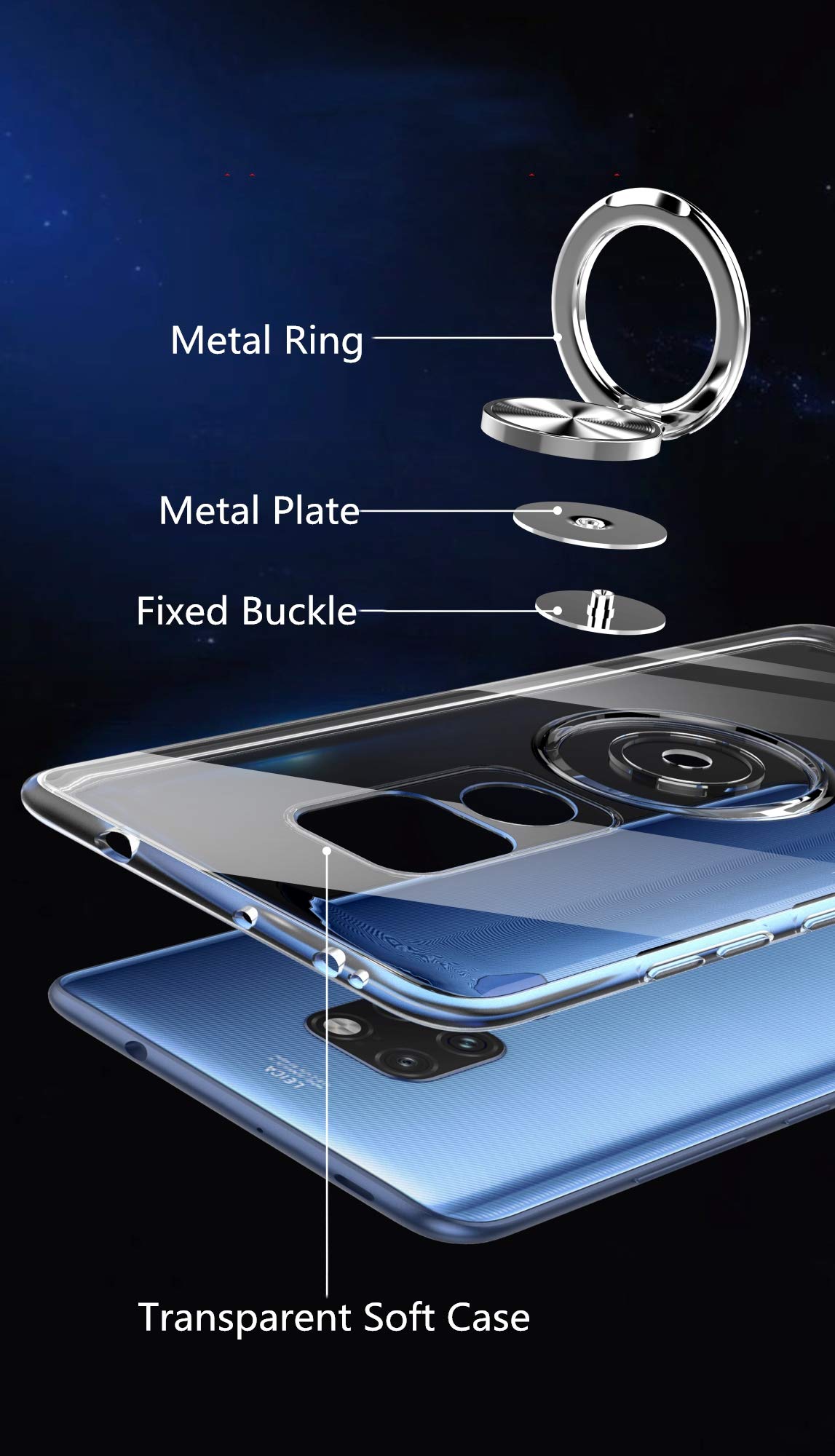 Durchsichtige Hülle Für Huawei Mate 20X 5G/4G – Mit 360° Drehbarem Ringständer & Magnetplatte, TPU
