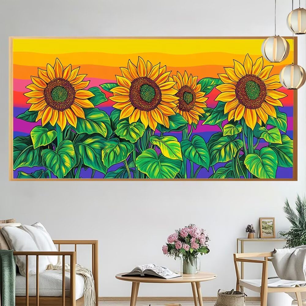 Peinture par Numero Adulte Dessin Animé Kit de Peinture à l'huile Sur Toile par Numéros pour Adulte Tournesol Grande taille XXL 60x120cm d'eau Peinte à la Main Painting by Numbers Débutant N5-142