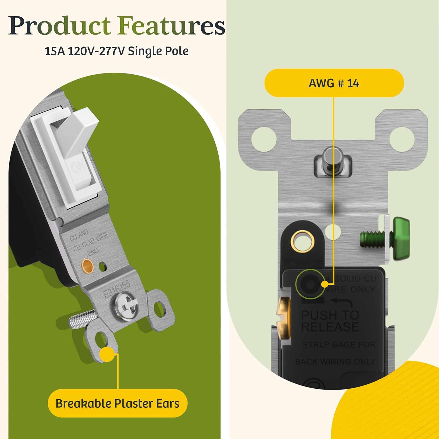 TG Toggle Light Switch with Wall Plate, Single Pole Electrical Wall Switch, 15 Amp, 120V-277V AC, Grounding Screw, Residential Grade, UL Listed, LS-T115-WP20P, White (20 Pack)