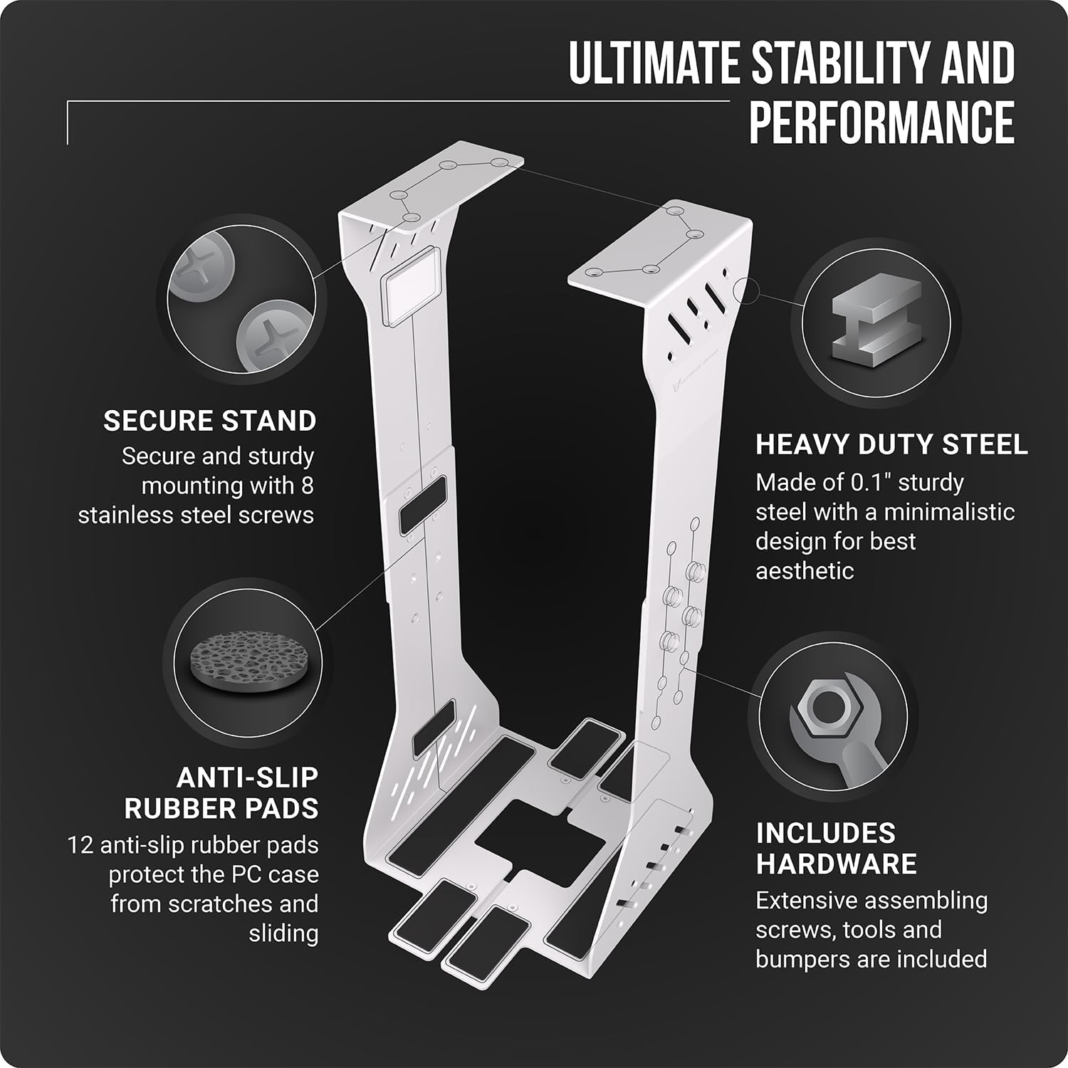 Heavy Duty Under Desk PC Holder – Up to 77 lbs Load Capacity - Adjustable Computer Tower Holder - Under Desk Computer Mount (White)