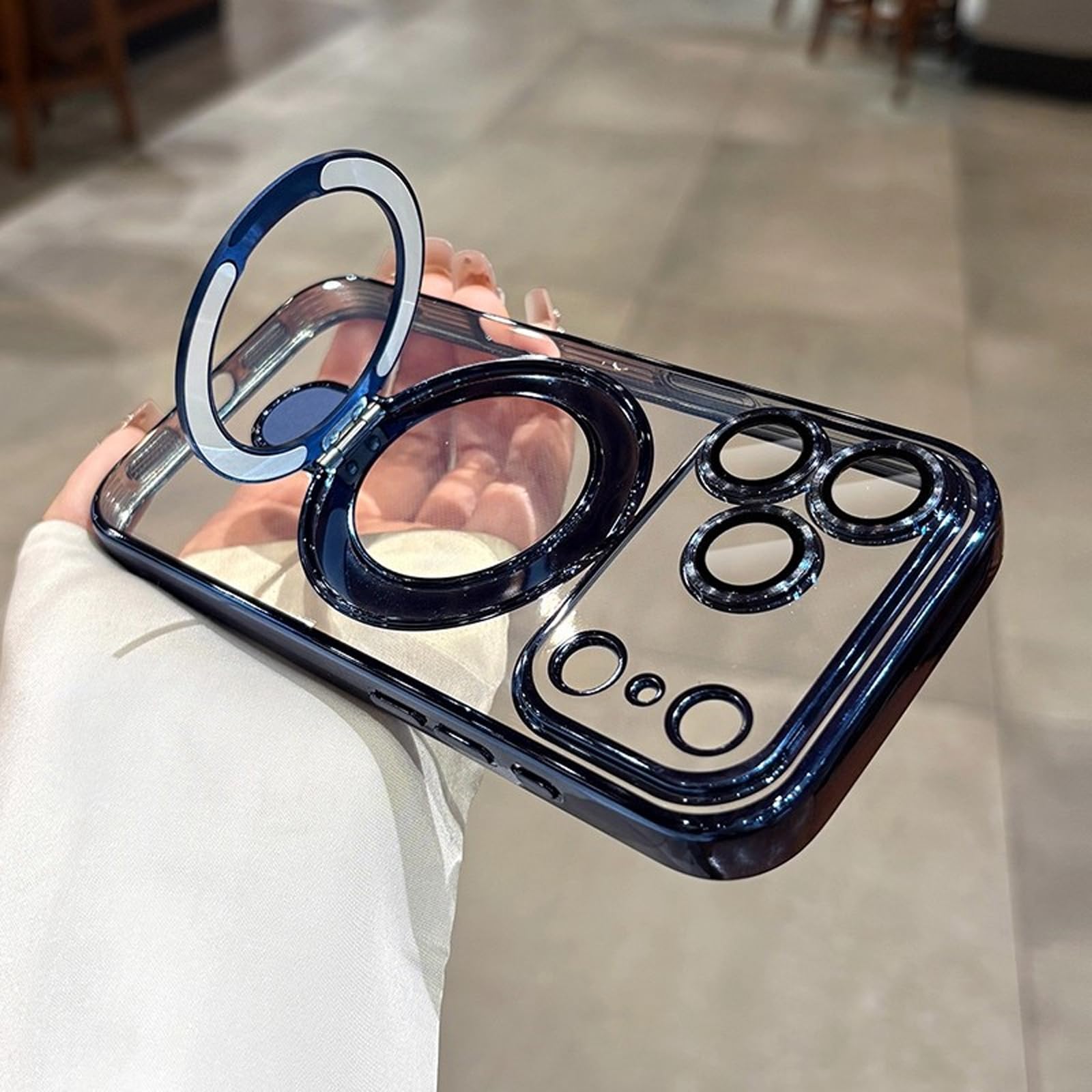 Funda transparente para iPhone 17 Pro Max con soporte [soporte magnético invisible], botones de control de cámara [protección de grado militar a prueba de golpes de 360º], funda para iPhone