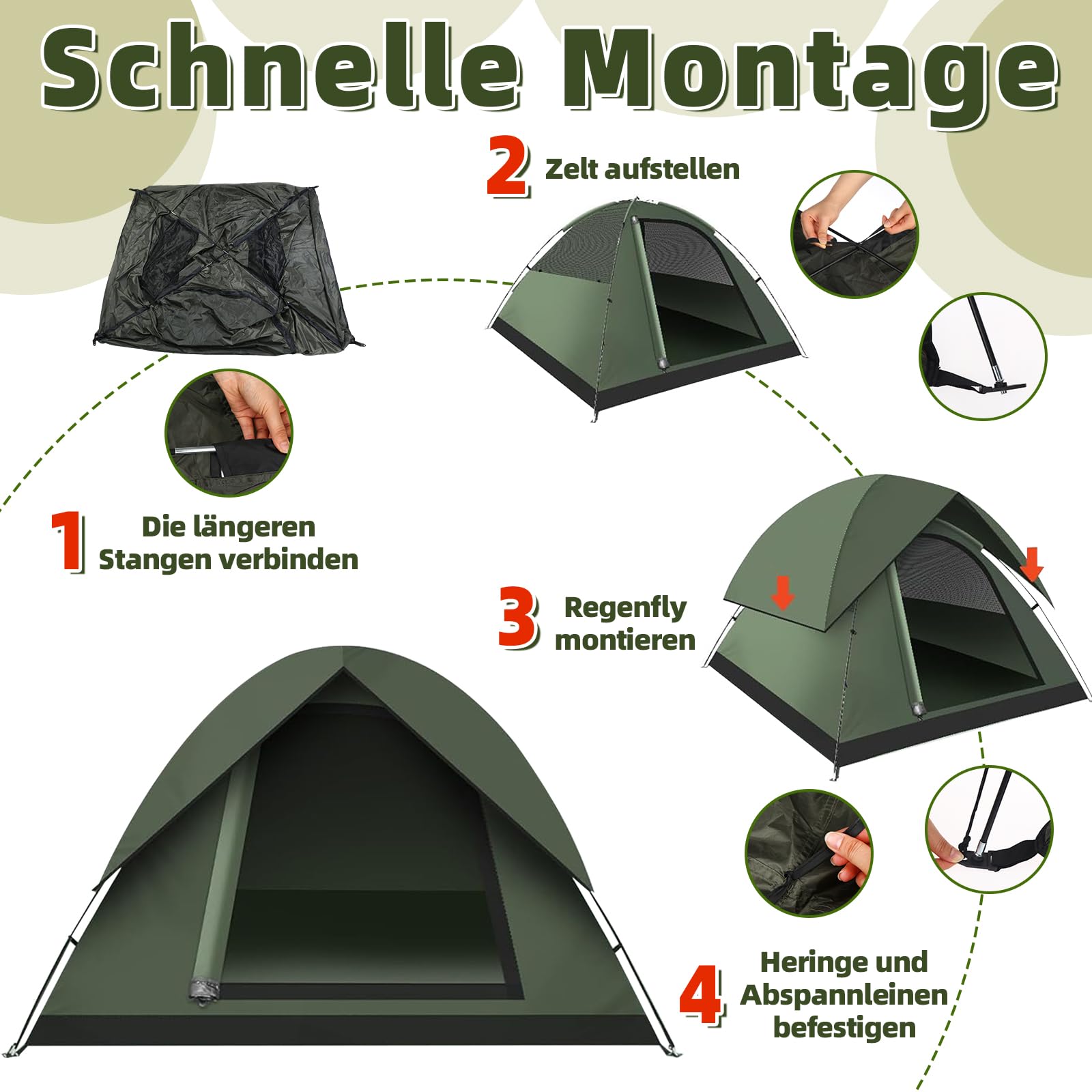 Zelt 3-4 Personen Camping Zelte Ultraleichte Kuppelzelt 2-5 Jahreszeiten Wetterfest Zelt Winddicht Wasserdicht mit Abnehmbare Außenzelt Klein Leicht Perfekt für Wandern Backpacking Camping Familien