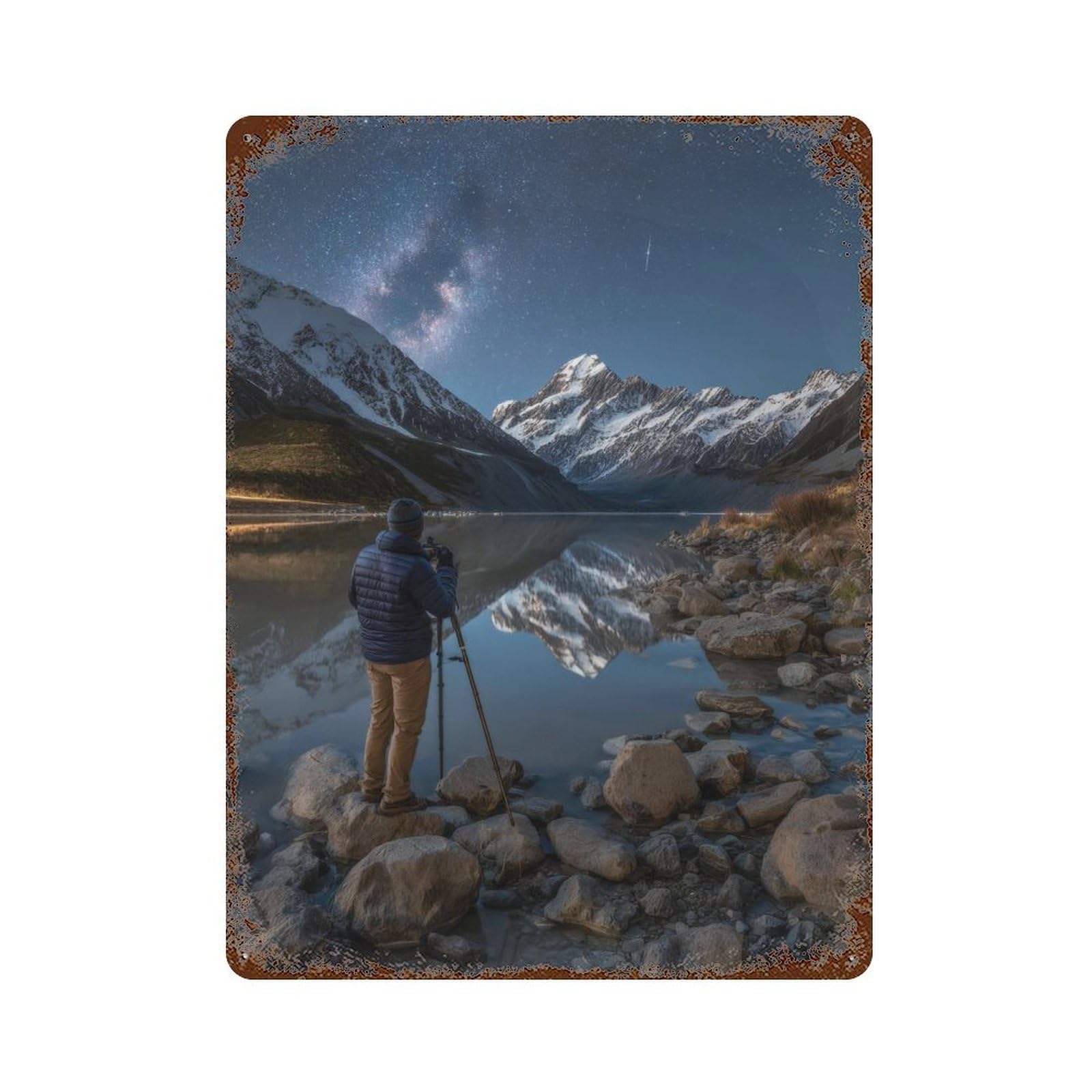 Starry Night Mountain Reflections 15.7"x11.8" Decorative Tin Sign, Farmhouse Wall Decor for Farmhouse, Kitchen And Entryway Decor