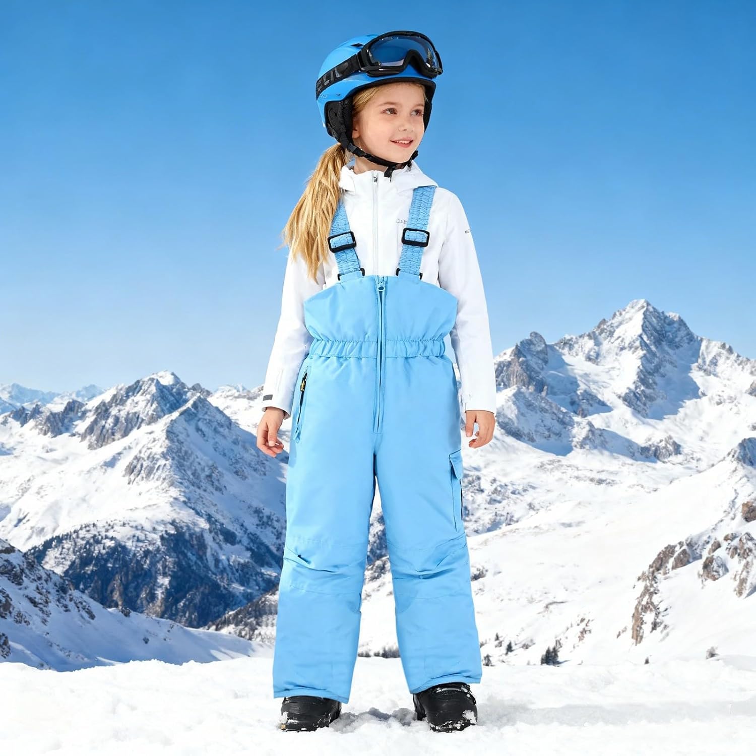 Girls Thermal Snow Pants Boys Winter Waterproof Ski Overalls Kids Elastic Snowboard Jumpsuit Quilted Down Snowsuit