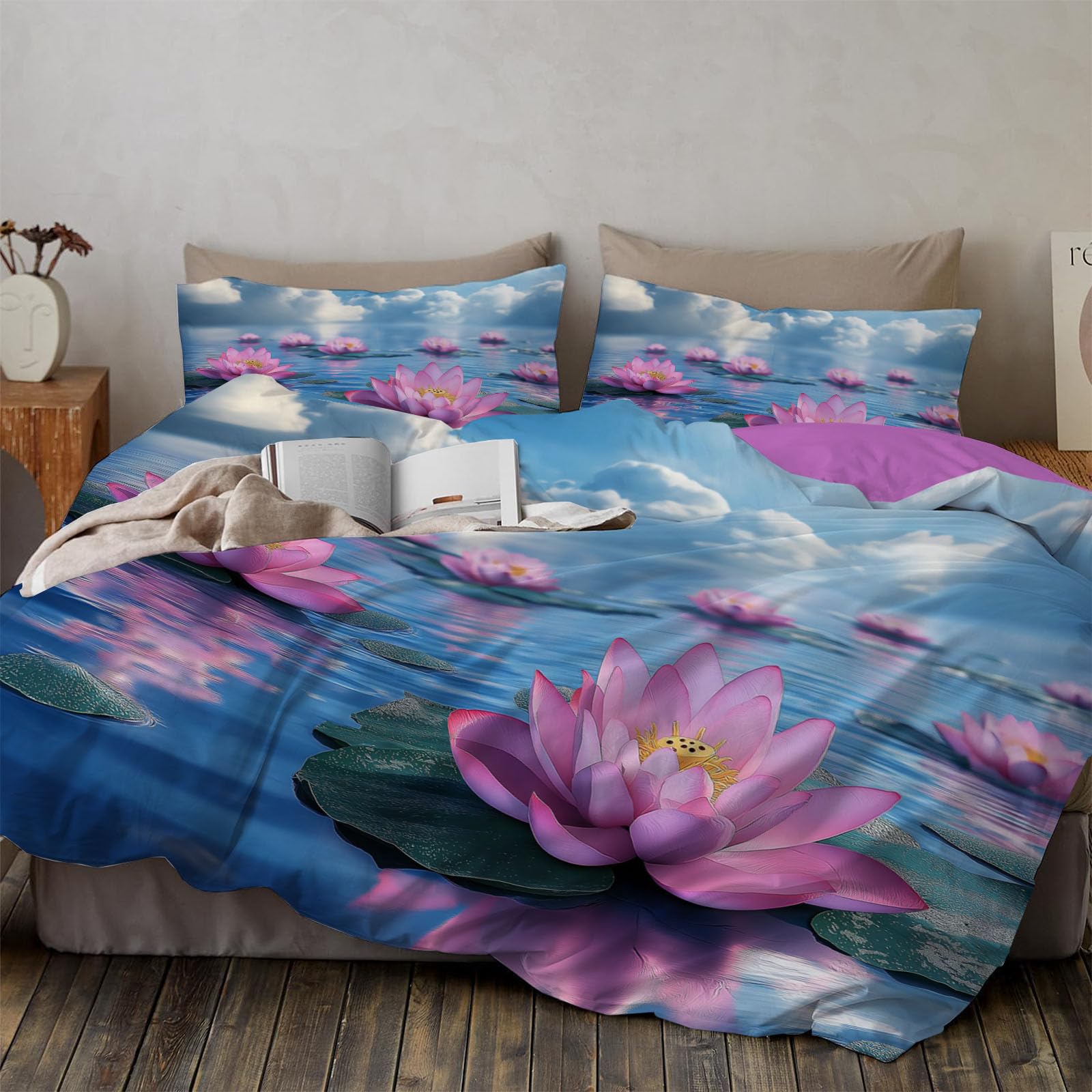 Housse de Couette Lotus Violet 140x200 parure de lit 2 personnes adulte fleurs