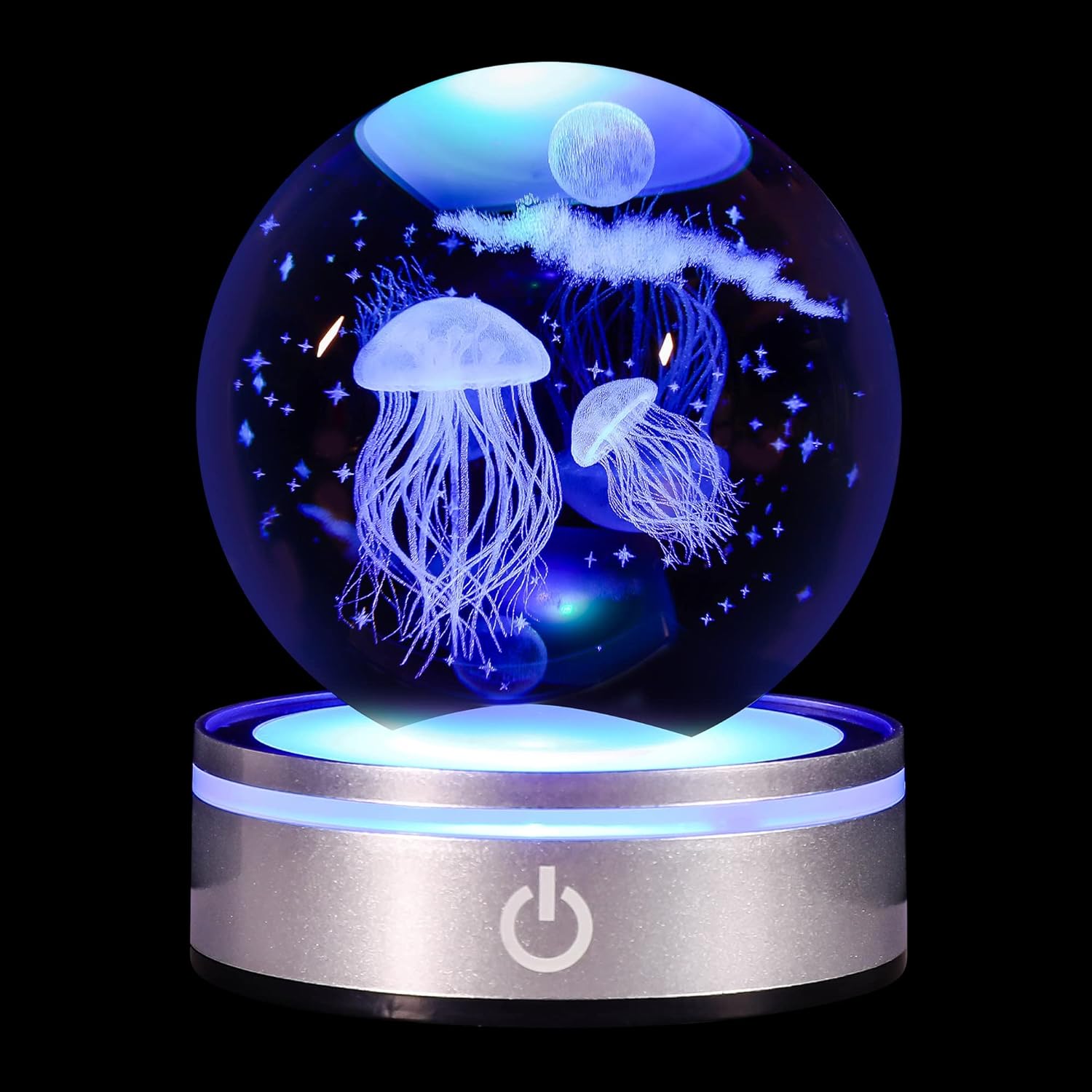 pinyan Jellyfish Gift 3D Crystal Ball with LED Light Base Unique