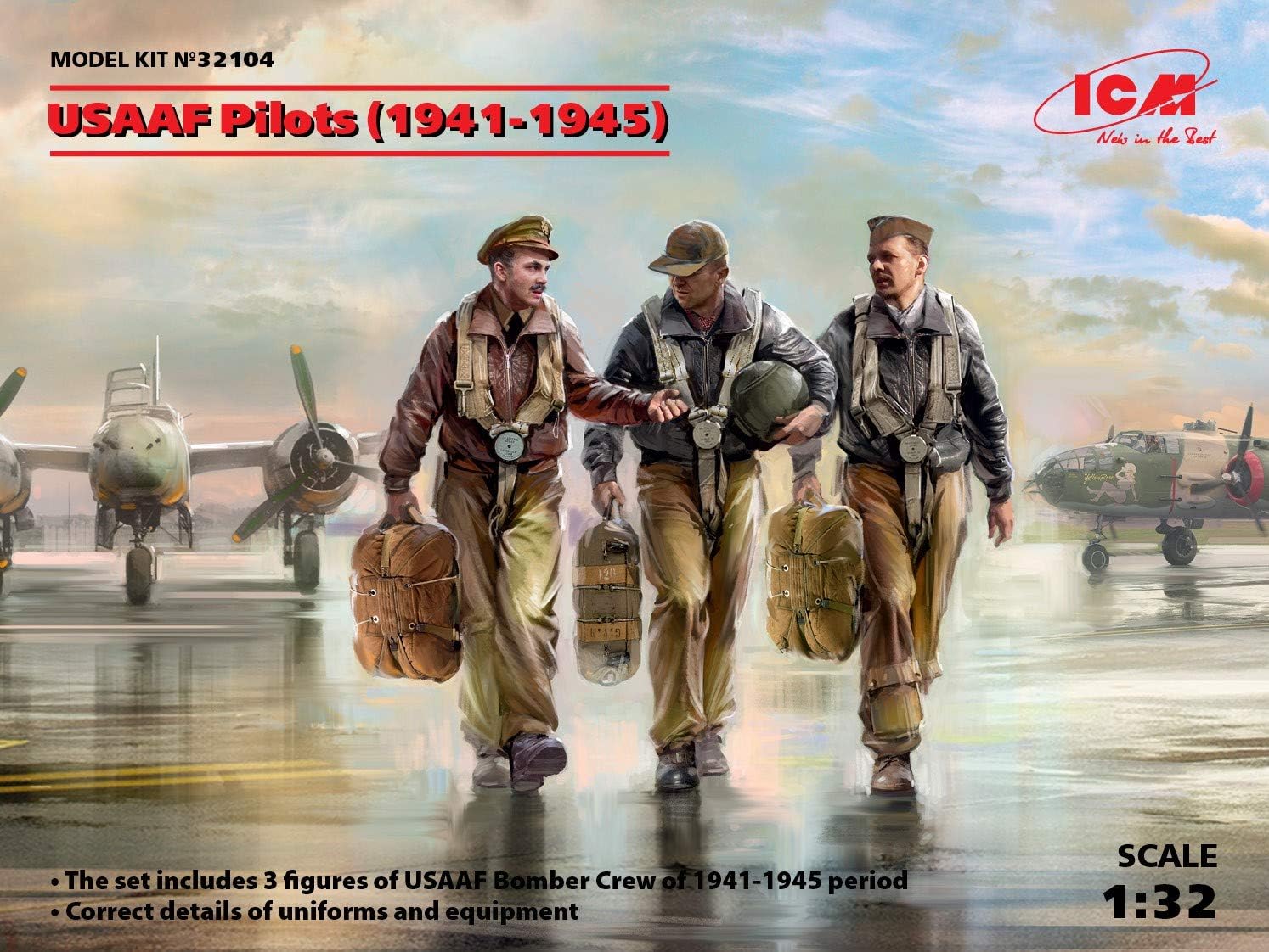 ICM 32104 Plastic Military Figure Models USAAF Pilots (1941-1945) (3 Figures) - Scale 1:32