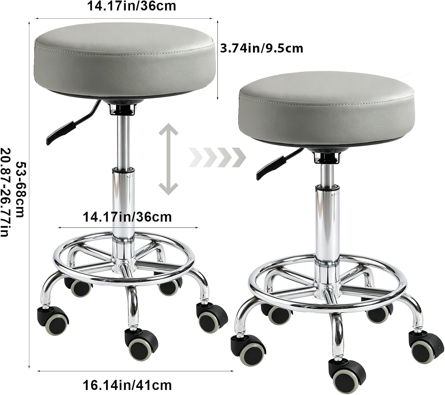 500lb heavy-duty Rolling Stool with Wheels,9.5cm thick Comfort cushion