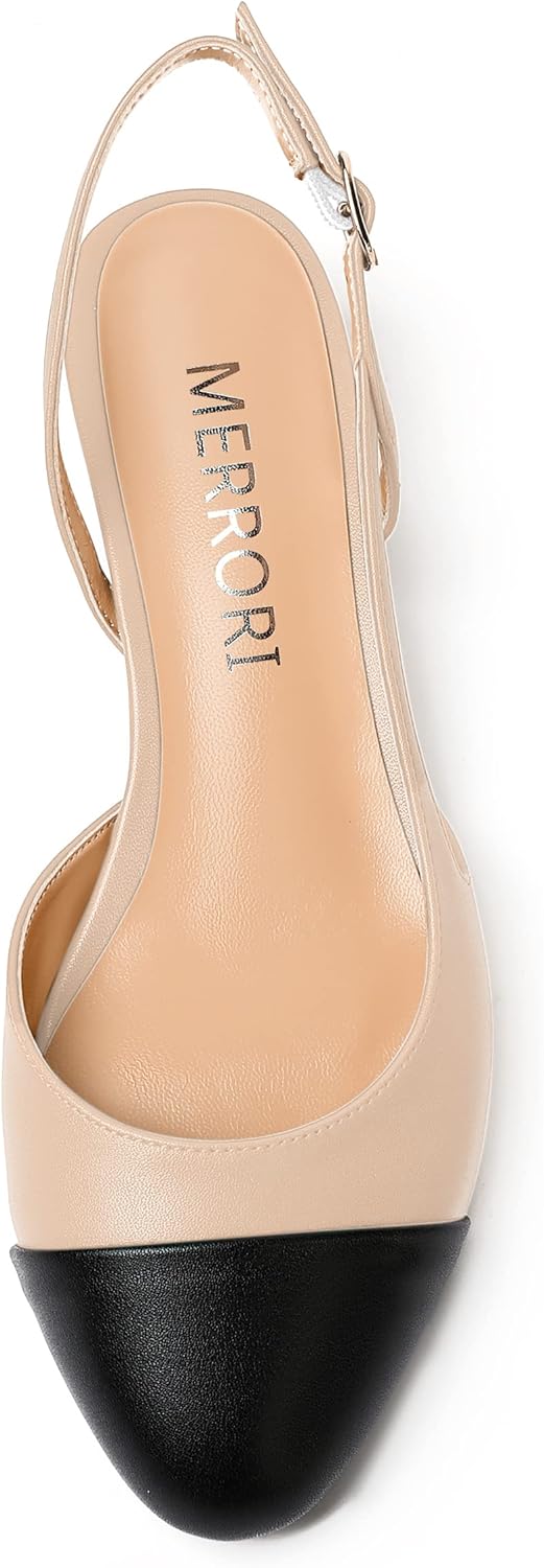 MERRORI Womens Office Casual Buckle Round Toe Matte Slingback Chunky Low Heel Pumps Shoes 1.5 Inch