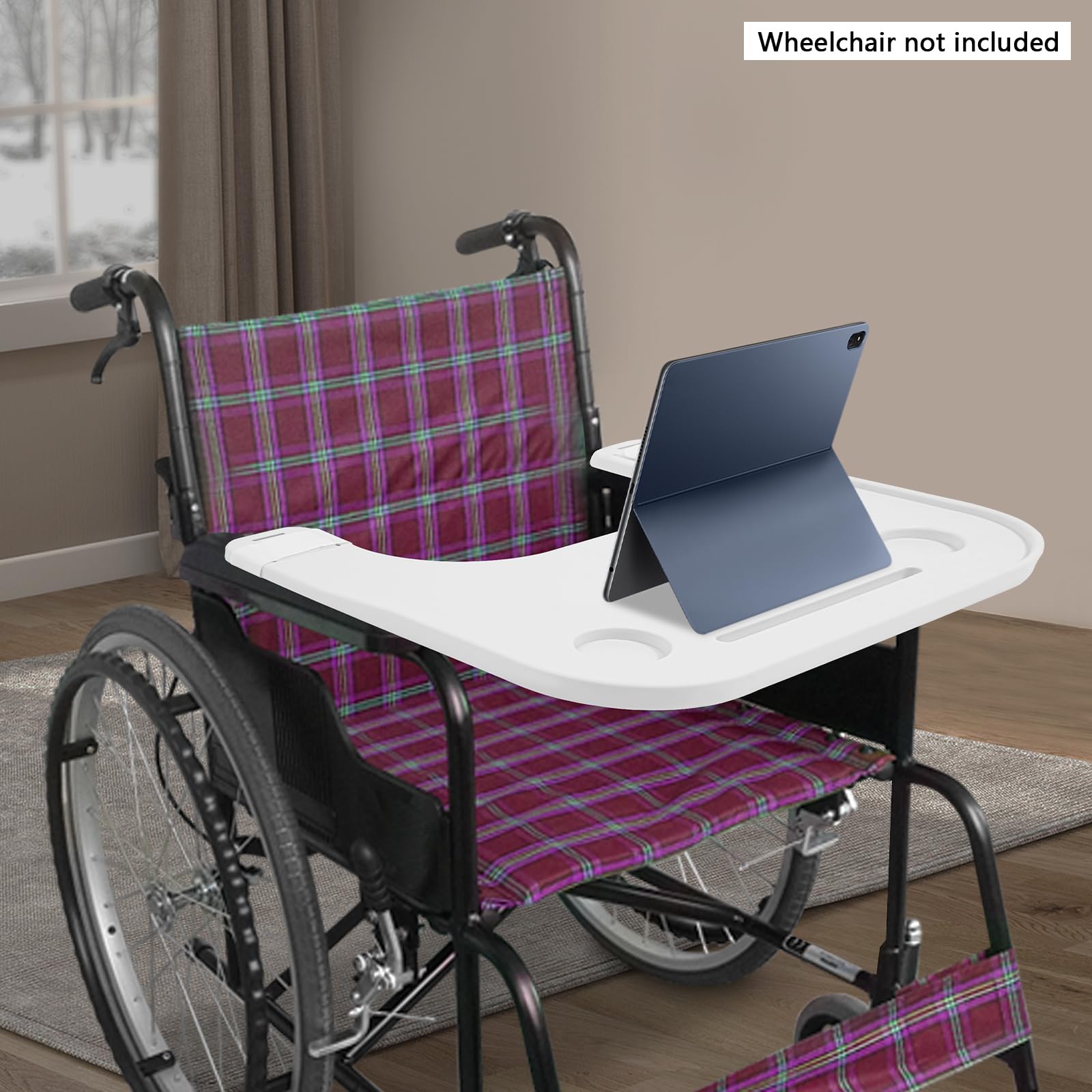 Wheelchair Table Board,Wheelchair Table,Wheelchair Lap Tray Rollstuhl-Tis With 2 Cup Grooves Phone Slot And 22.83*12.2 Inches The Large Desktop For Homes,Nursing Homes,Retirement Centers (White)