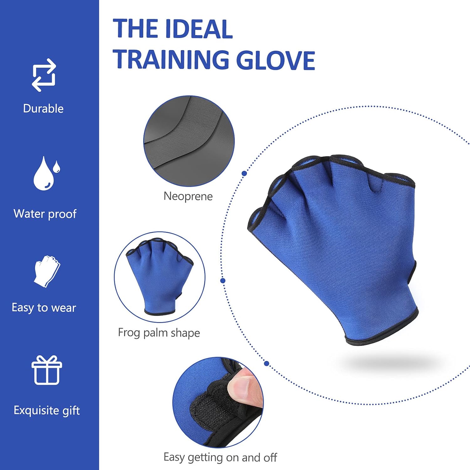 Skylety 4 Pairs Swimming Gloves Swim Training Gloves Neoprene Gloves Webbed Swim Gloves for Helping Upper Body Resistance for Men Women Diving Surfing Pool Exercise (Black, Blue, L) : Sports & Outdoors