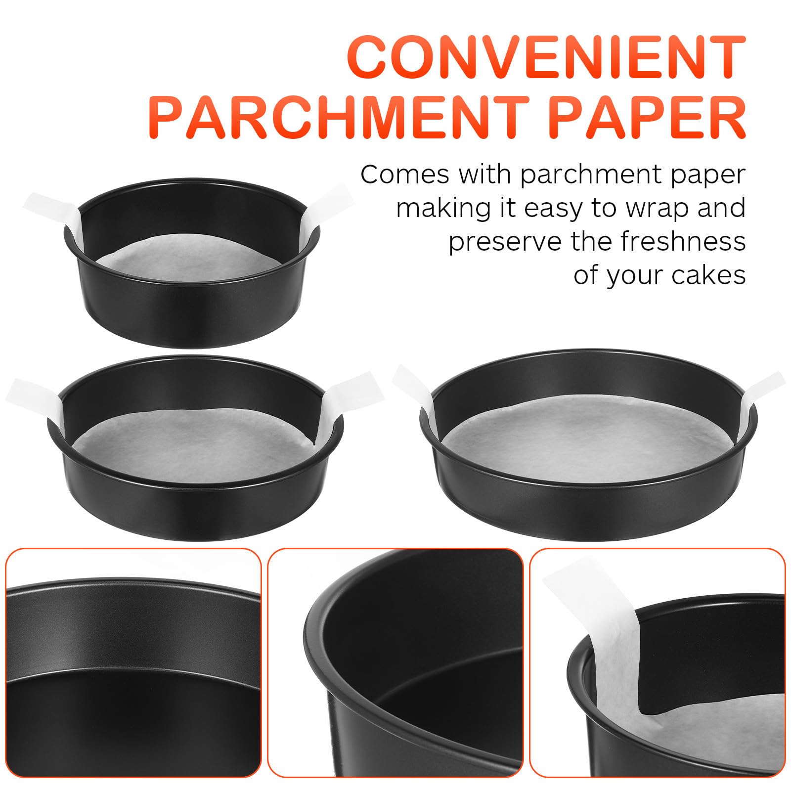 Zerodeko 3 Moldes Redondos para Hornear Pasteles de Acero al Carbono con Papel de Pergamino, Antiadherentes y Fáciles de Usar para Diversas Situaciones de Repostería