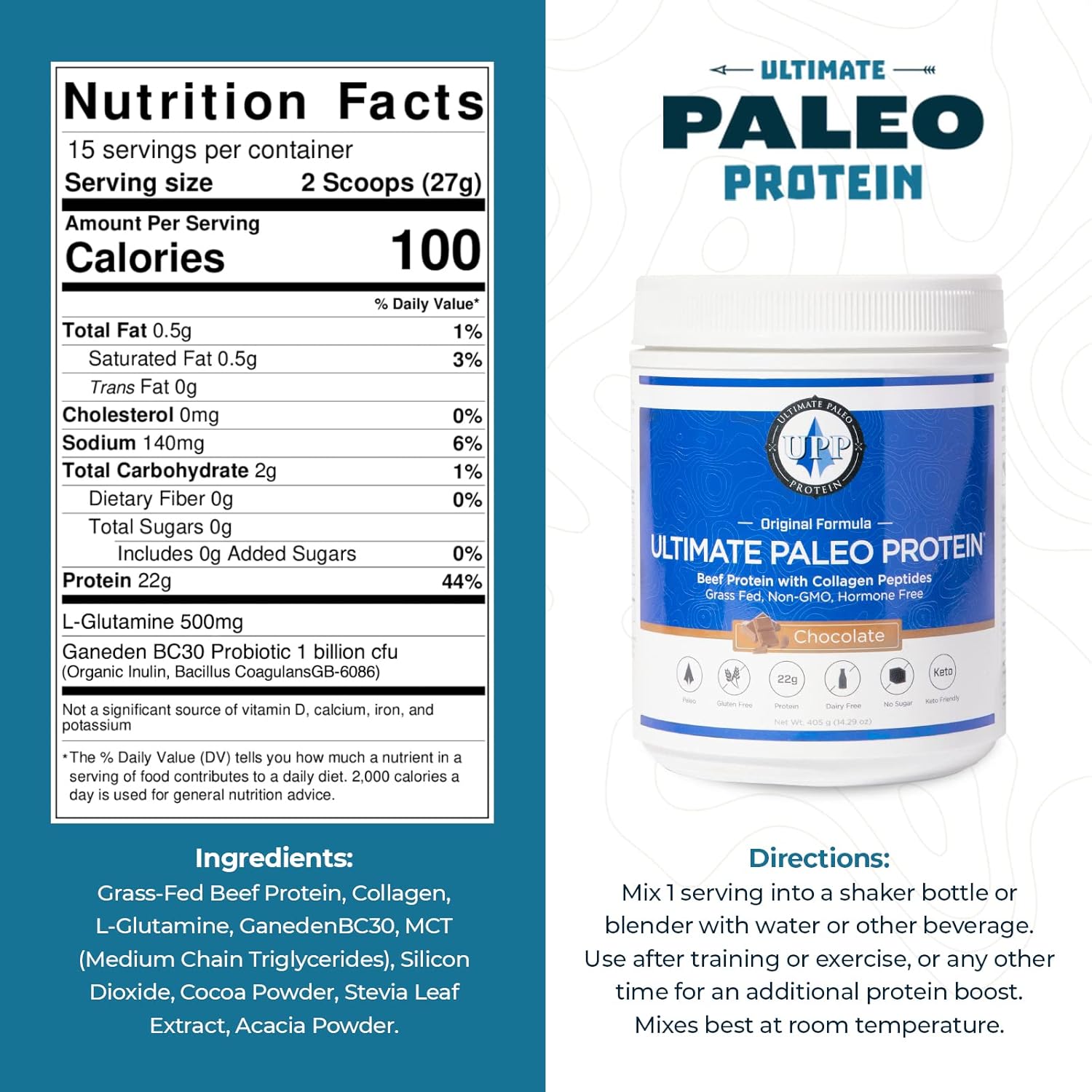 Ultimate Paleo Protein Powder | Premium Grass Fed Beef Protein with Collagen Peptides | Paleo Friendly, Gluten Free, Keto Friendly, No Artificial Sweeteners or Preservatives - Chocolate, 15 Servings - Image 2