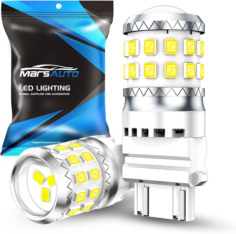 Lâmpadas LED 3157/3156 Marsauto para ré, freio, lanterna e luz de posição, 6000K branco xenon – 2 unidades