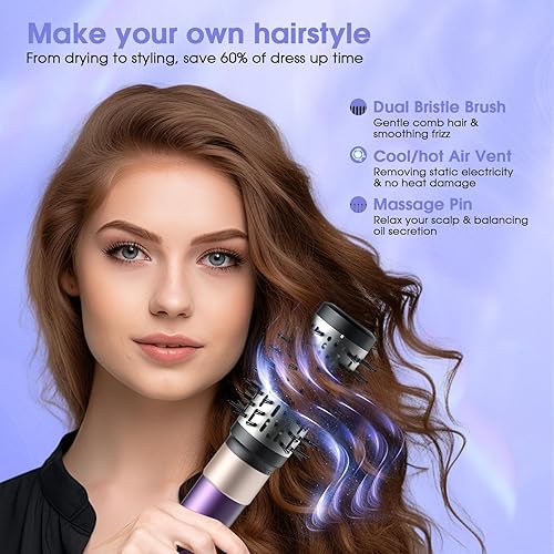 Miniatura 5 de Juego de cepillo y peinado 7 en 1 para secador de pelo, secado rápido, rizado, alisado y voluminizador, herramienta de peinado de aire caliente sin