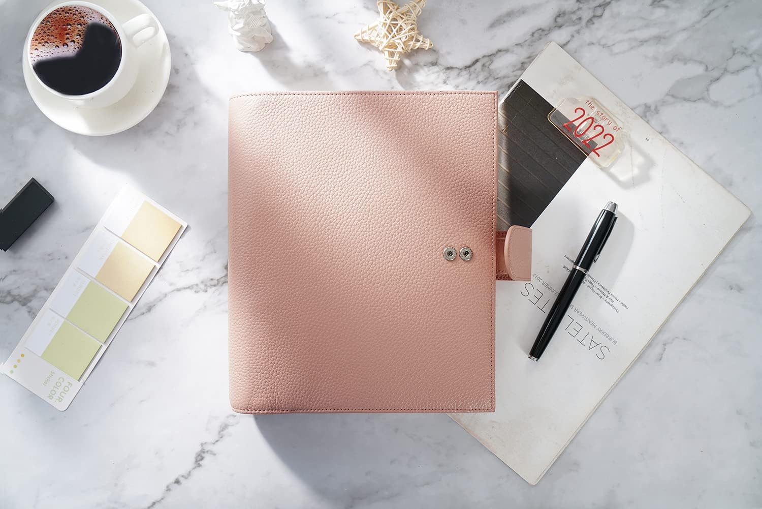 Moterm A5 Luxe Rings Planner - Genuine Leather Binder Organizer (30mm Ring, Pebbled-Dusty Rose)