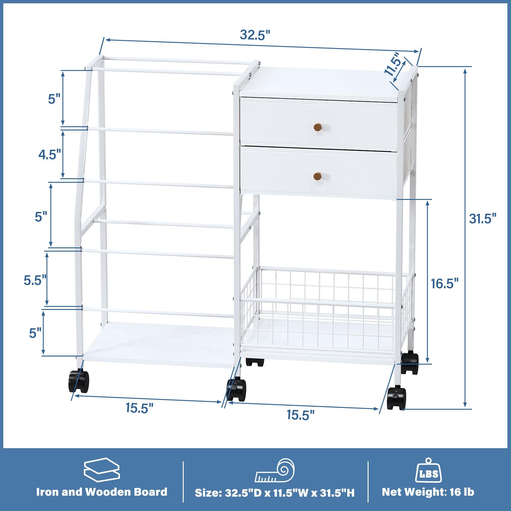 TC-HOMENY Geschenkpapier-Organizer mit Rädern, Blaudruck