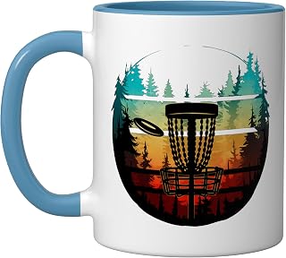 Cool Disc Golf in the Trees Disc Golf Ceramic Mug, Blue/White
