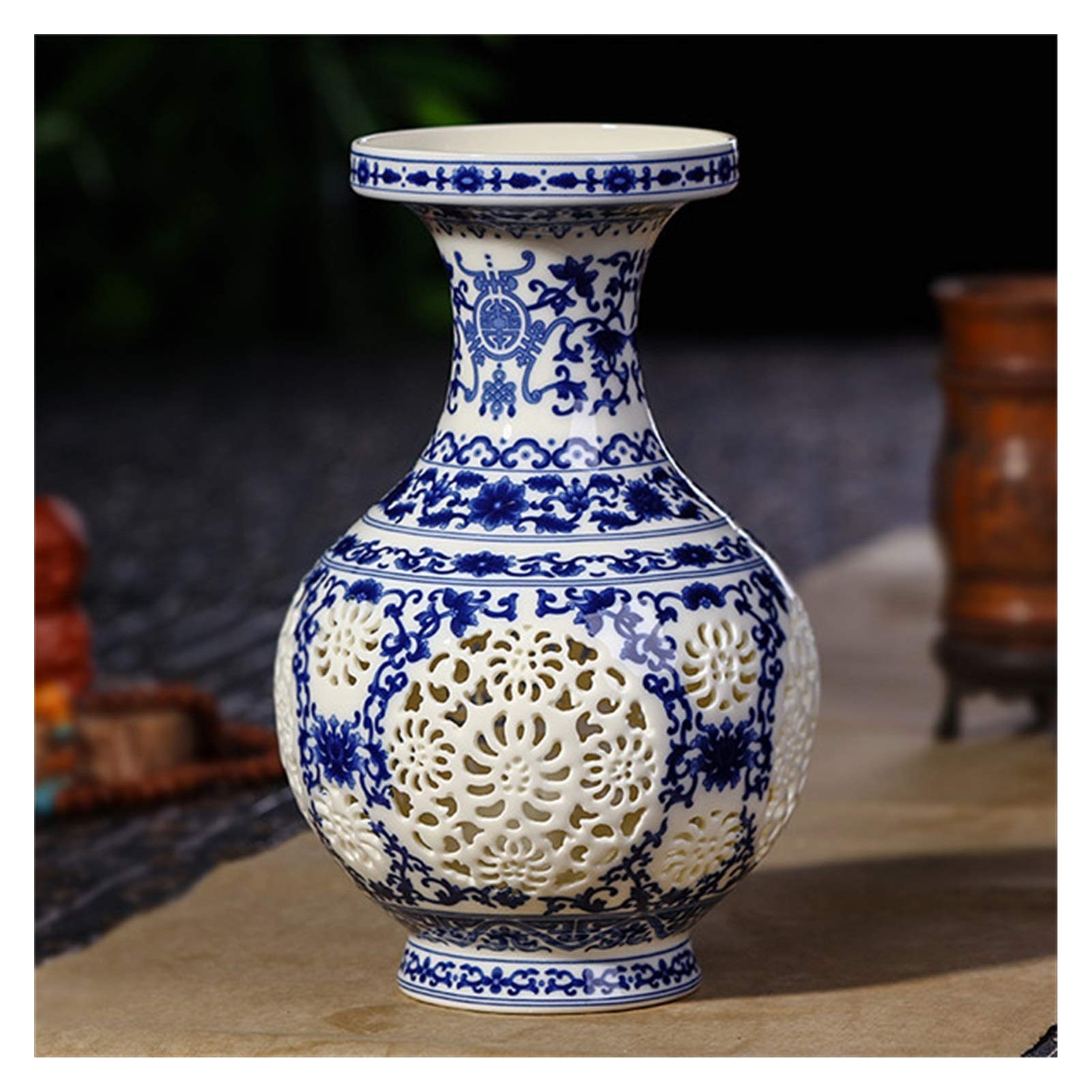 asdchZen Vases Antique Ceramic Vase Chinese Pierced Vase Wedding Gifts Home Handicraft Furnishing Articles Vases For Decor,A