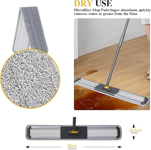 Miniatura 6 de Masthome Trapeador comercial de 36 pulgadas, trapeador industrial resistente con 3 almohadillas de microfibra, trapeador grande ajustable de 60