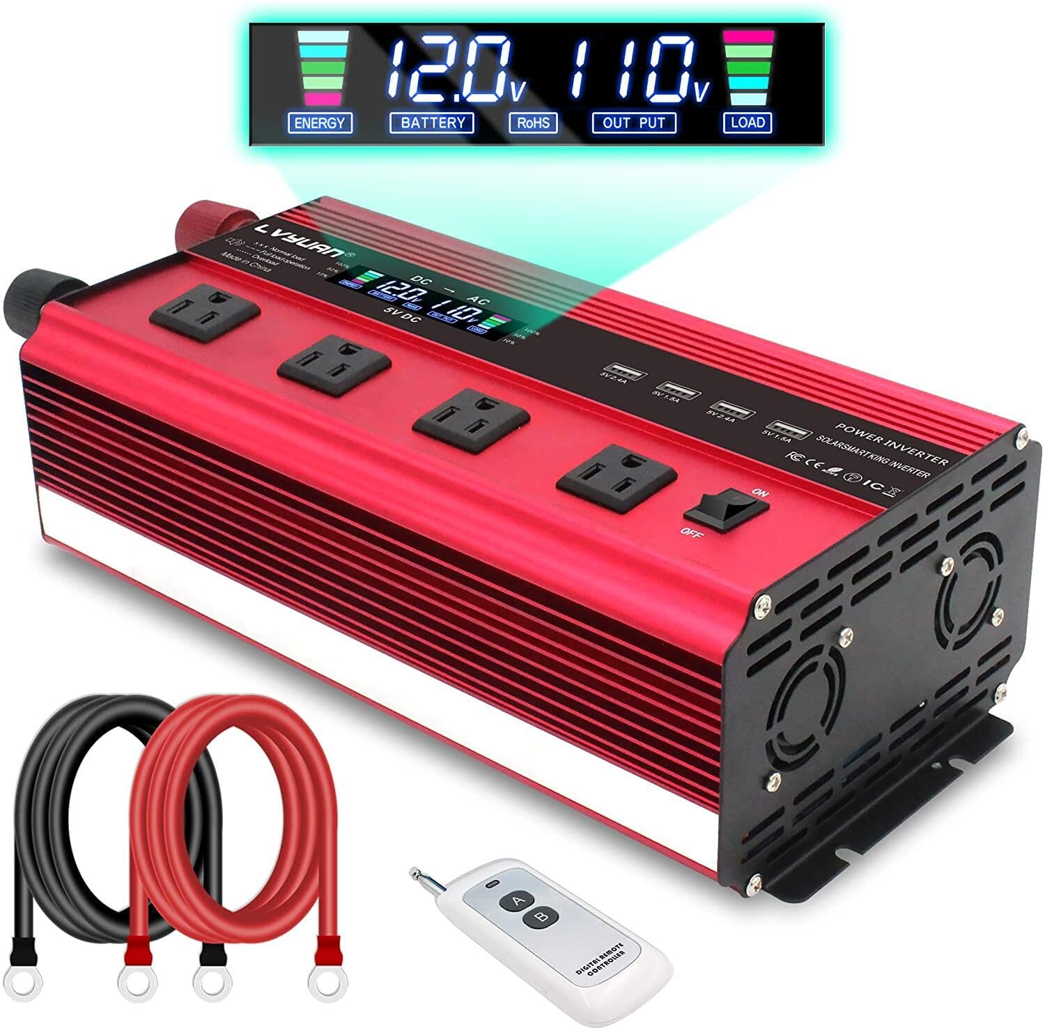 Amazon.co.jp: LVYUAN インバーター 12V 定格 2000W 瞬間最大 4000W 