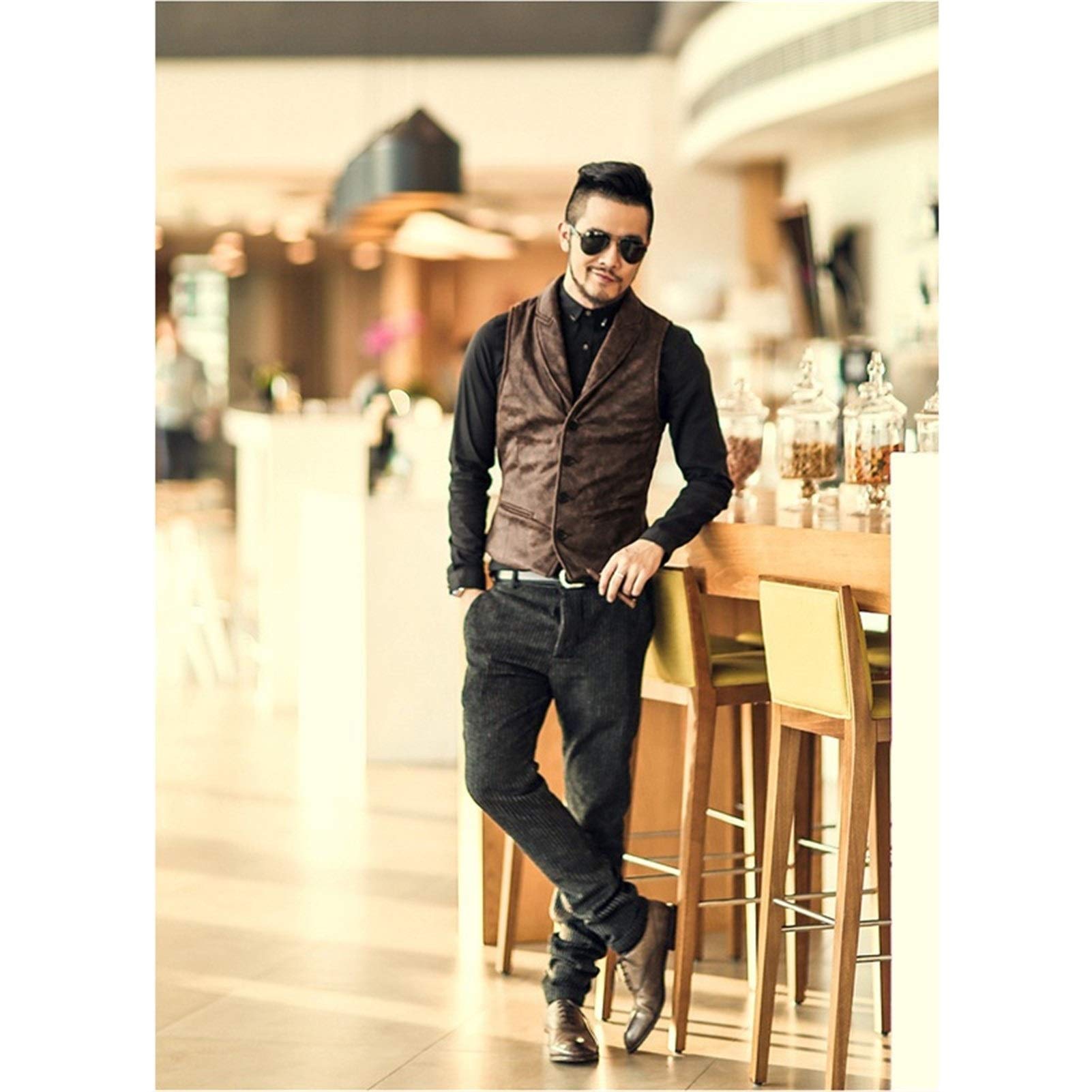 Gótico Moda Slim Fit Solo Pecho Del Chaleco For Hombre Chaleco Ocasional De Los Hombres Del Chaleco