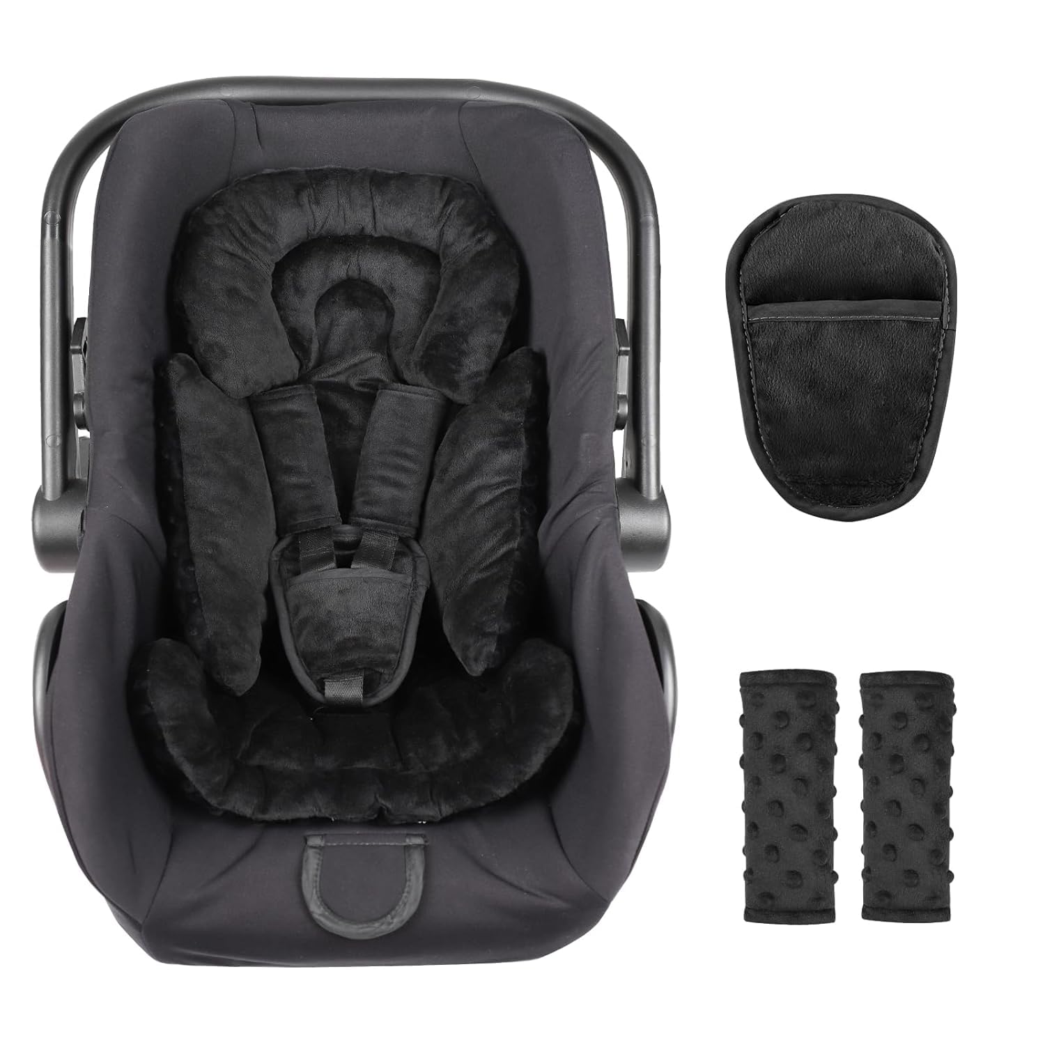 Infant Car Seat Insert with 3 Strap Covers, 3 in 1 Reversible Floral Baby Car Seat Head Support for Newborn, 3D Soft Carseat Cushion for Preemie to Infant, Stroller, Swing, Black