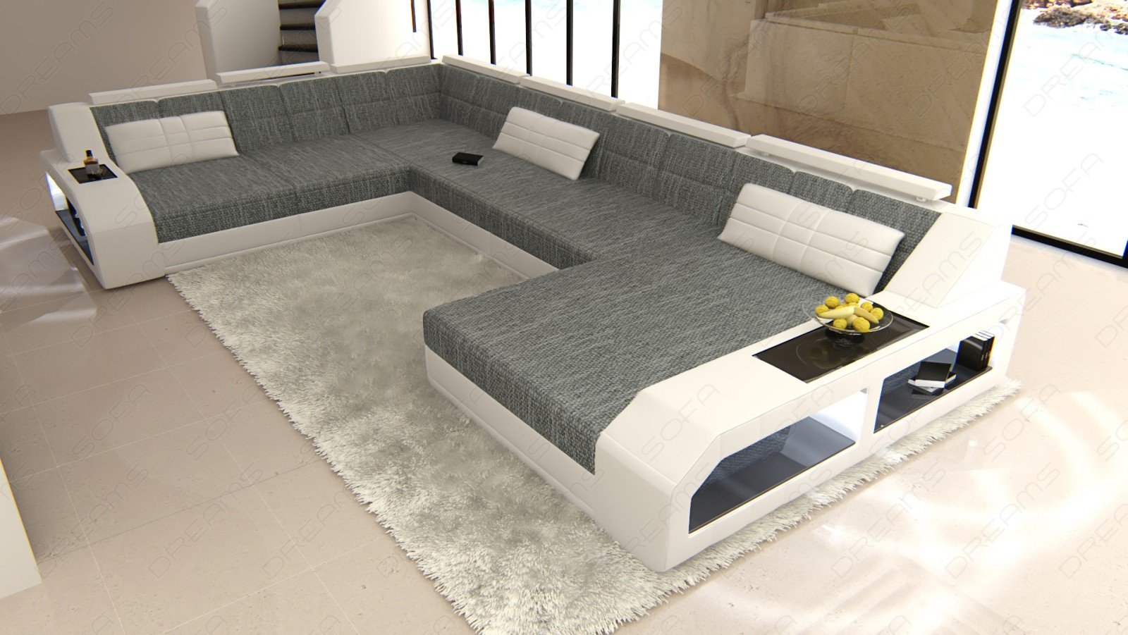 Sofa Dreams Canapé en Tissu Mega Intérieur de la Maison Matera XXL Forme canapé en Tissu Canapé rembourré avec LED