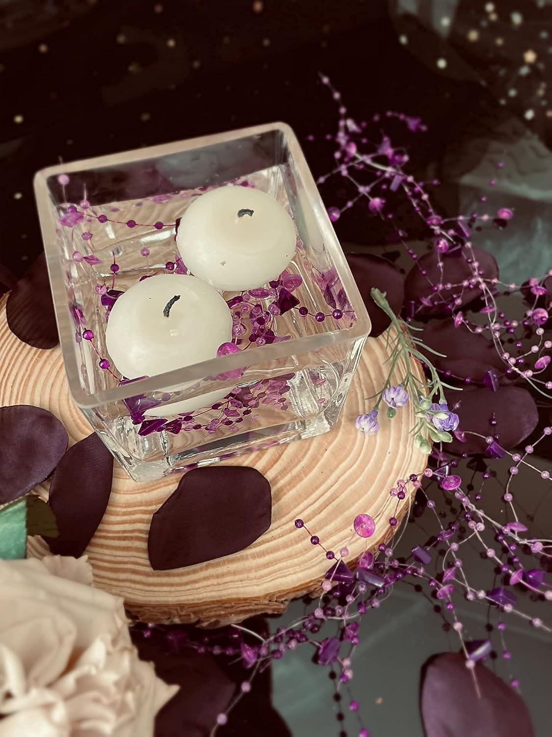 TeaSu 12pcs Purple Crystal String for Floating Candles Centerpieces Table Decorations, Floating Crystal Vase Filler for Party, Birthday Decorations