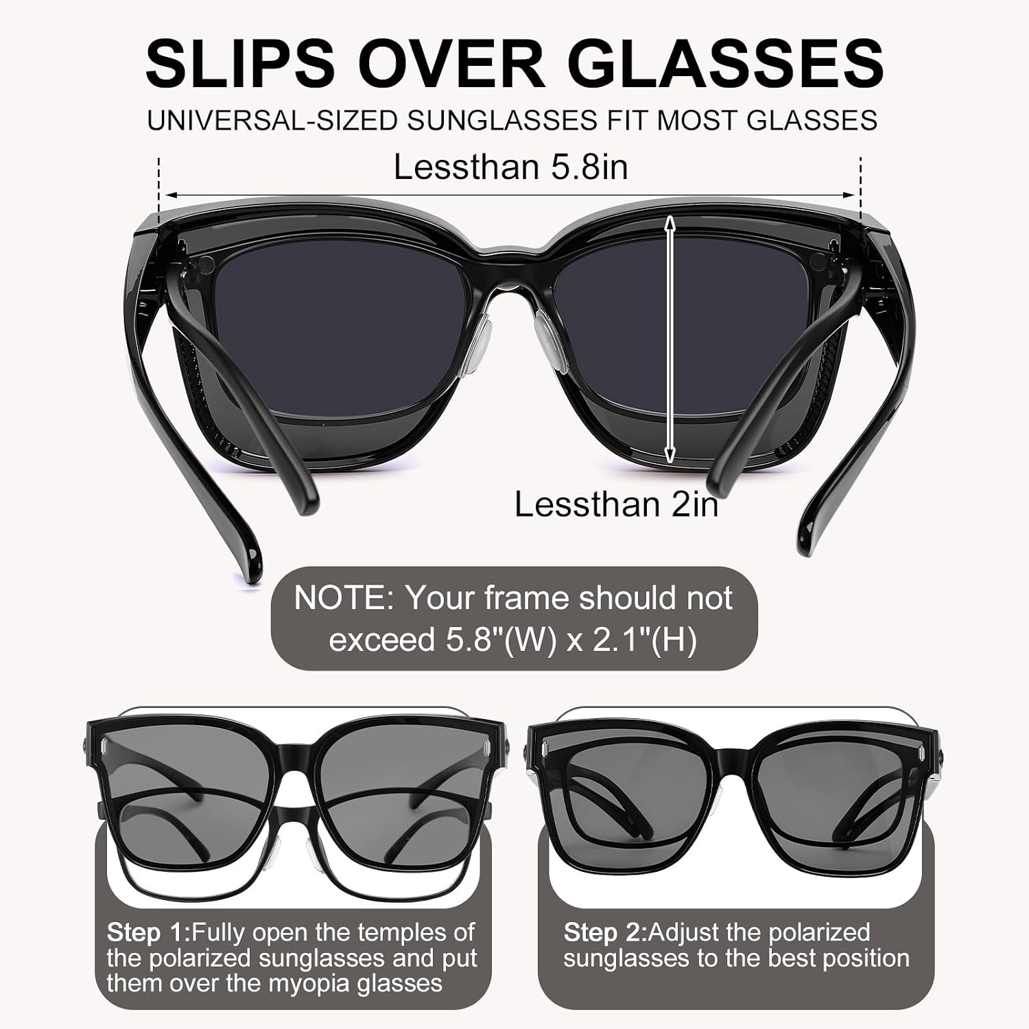 JATEBI 2 Pack Fit Over Polarized Glasses Sunglasses for Women Fashion Round Sunglasses Over Glasses UV400