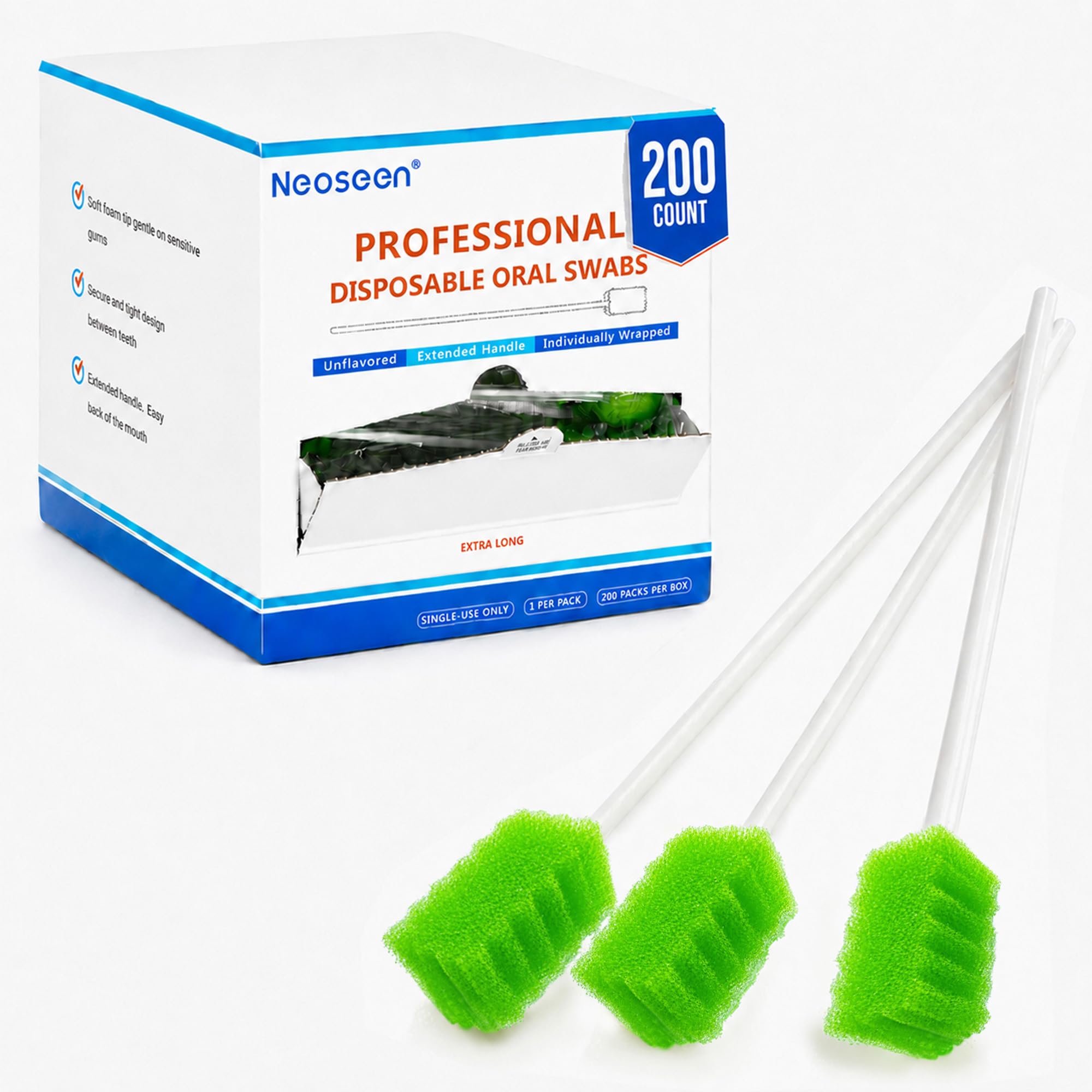 200 hisopos orales desechables, esponja de limpieza bucal estéril y sin sabor, envueltos individualmente (verde, 200 unidades)