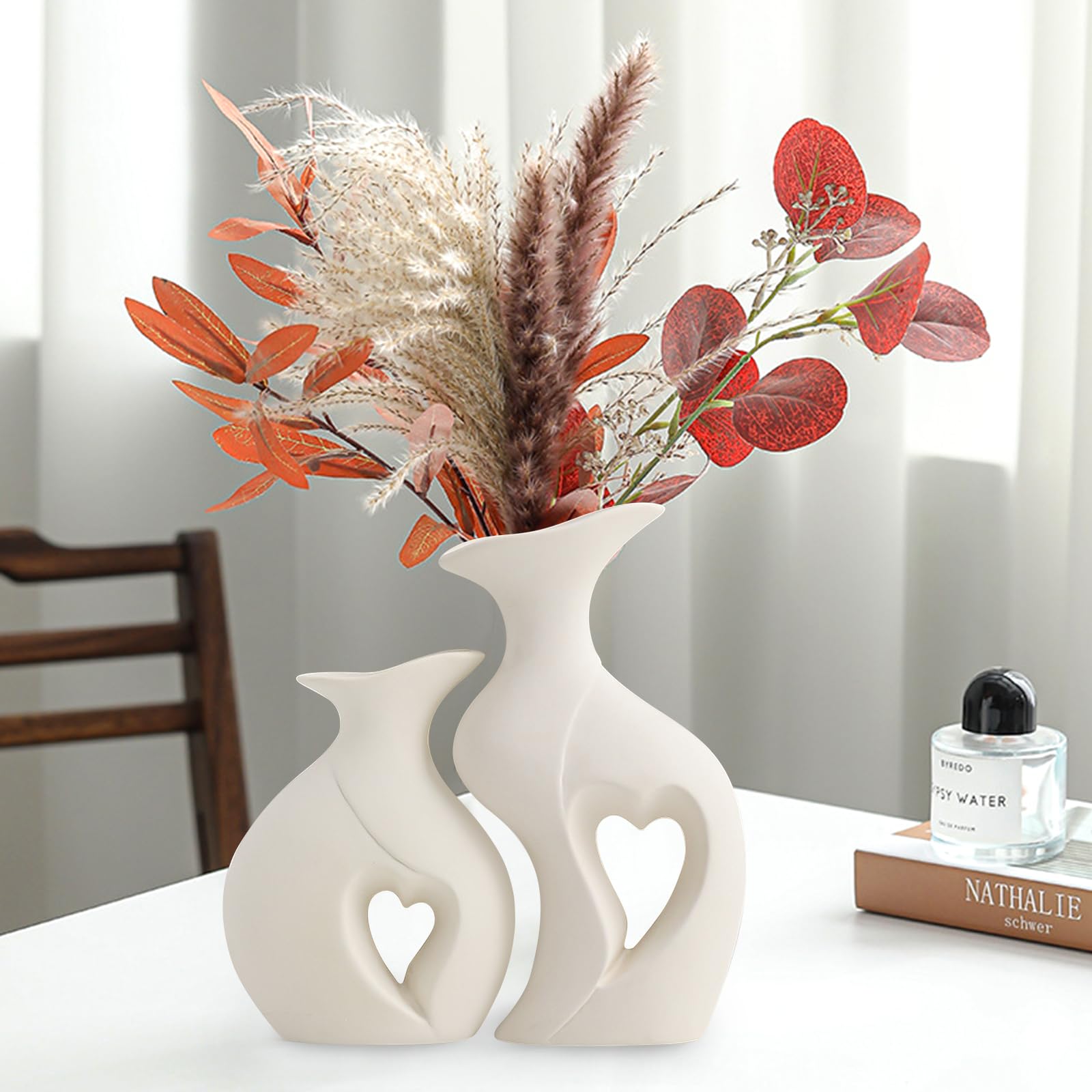 Vaso per fiori da tavolo 14.96 pollici Vaso in ceramica bianca Home Soggiorno da pranzo Tavolo da pranzo ufficio Desktop Decoration Semplice Petalo Vaso Vasi Decorativi per la Decorazione Domestica