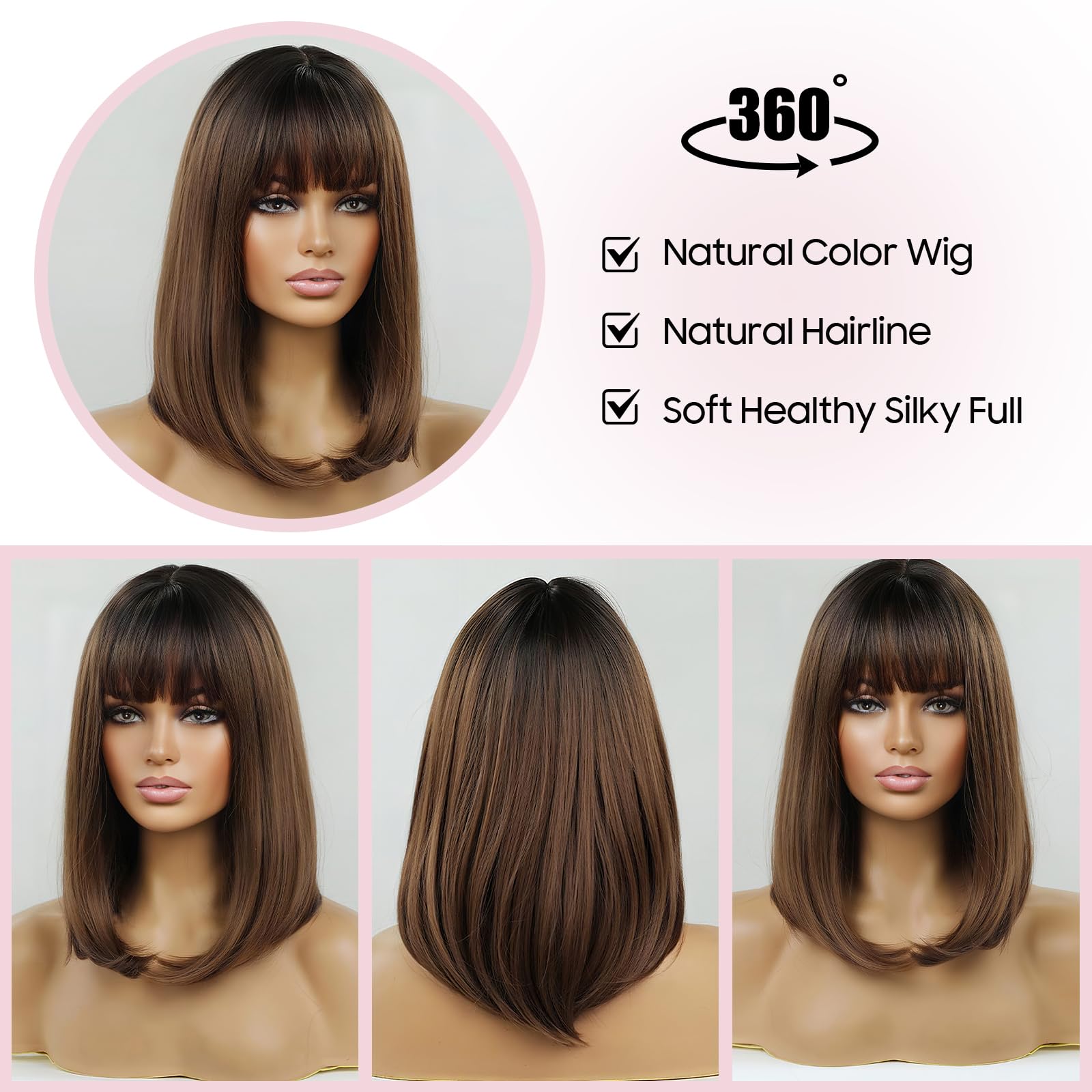 Parrucca Sintetica Lunga Donna Wiwigs, Colore Nero-marrone Scuro, Con