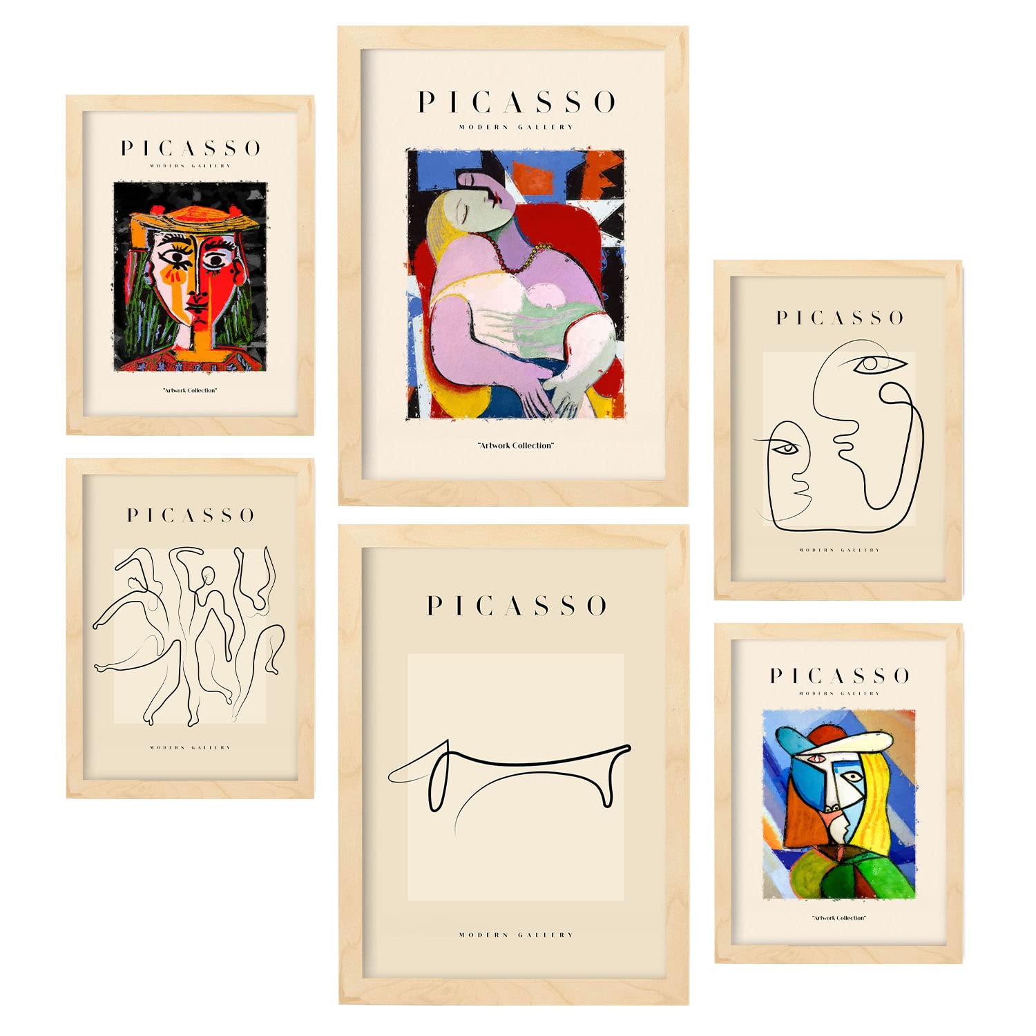 Nacnic Set of 6 Pablo Picasso Posters. Women. Cubism and Surrealism Art Gallery Aesthetic Prints for Interior Design and Decoration. Sizes A3 & A4. Wooden Frames.