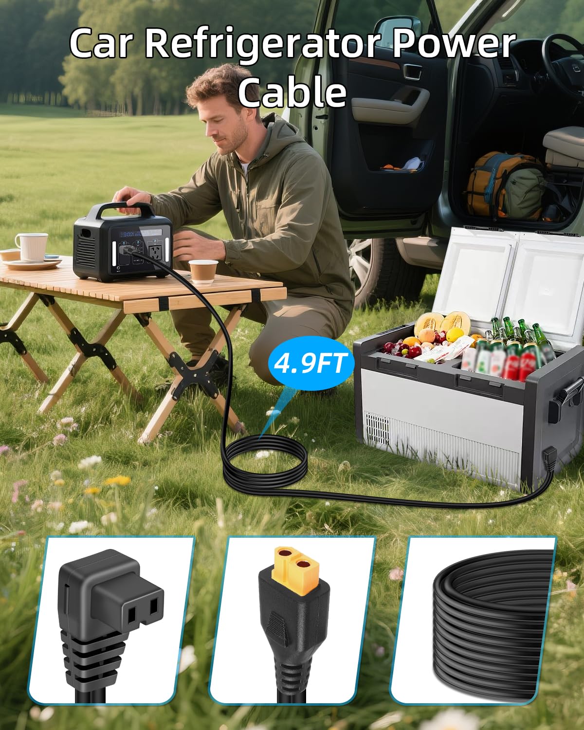 GELRHONR XT60 auf 12V DC Auto Kühlbox Kabel 14AWG, Robustes 12-Volt-Car Kühlschrank Netzteilkabel Portable für Kompressor-Kühlboxen, Camping & Outdoor (1.5M/4.9ft)