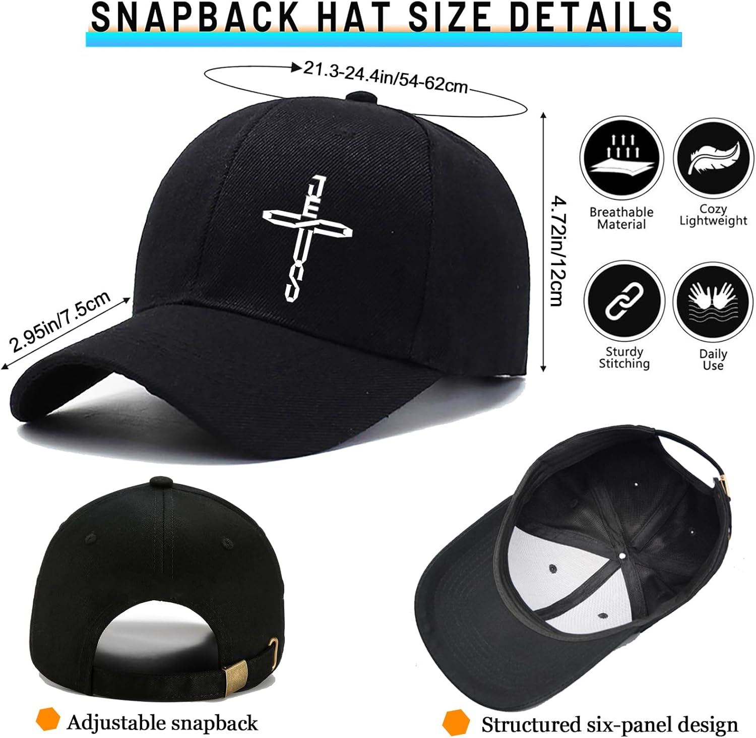 Baseball Hats for Men Hats Baseball Cap Snapback Hats for Men Christian Jesus Cross Hats - Image 3