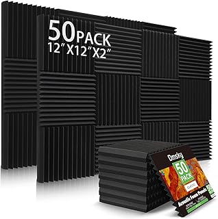 50 Pack Acoustic Foam Panels,2"X 12" X 12"Sound Proof Foam Panels-High Density Sound Absorbing Panels,Fire Resistant Soundproof Wedges Panels for Studio Recording & Office & Home