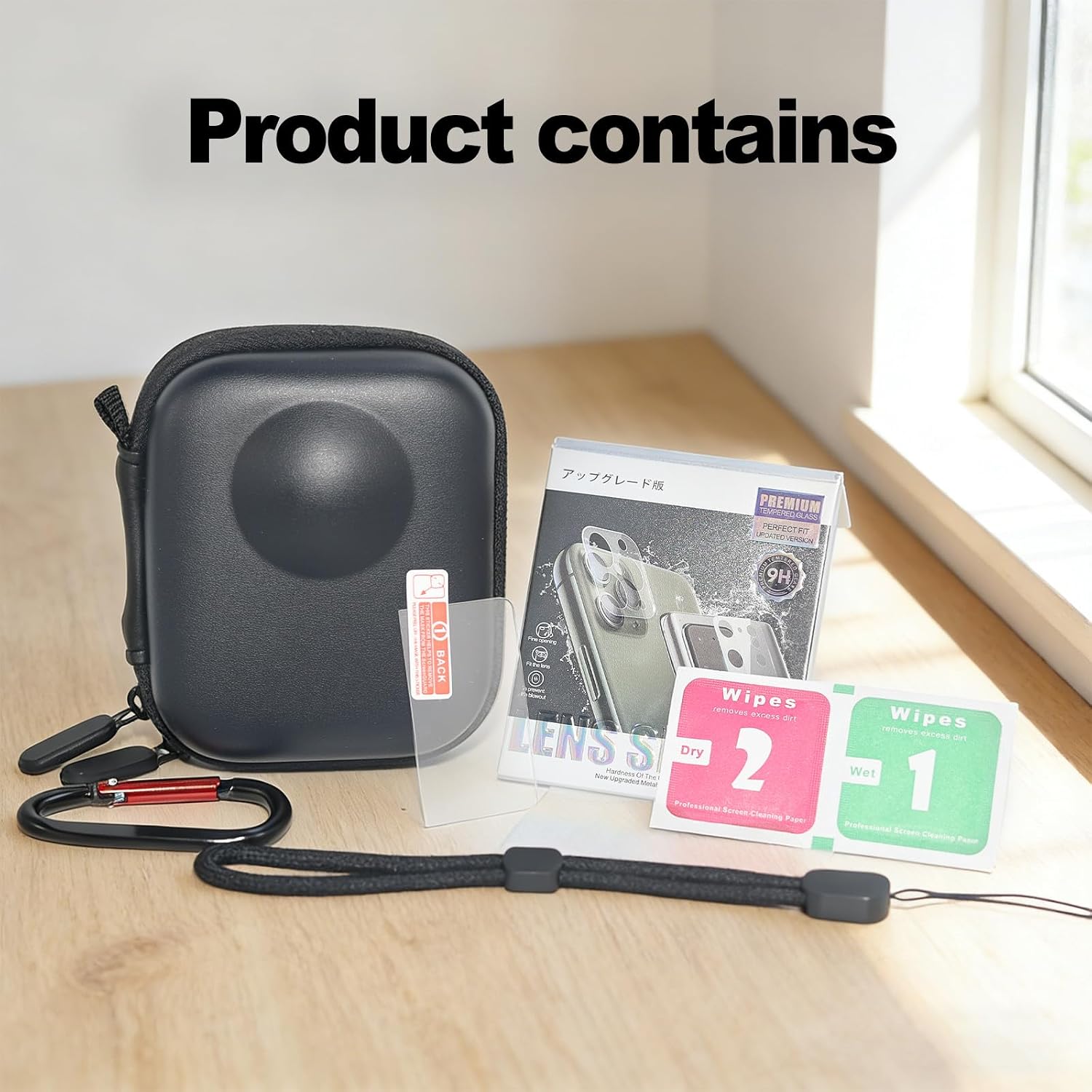 Carrying Case for DJI OSMO 360 Accessories, PU Leather Portable Hard Travel Bag with Wrist Strap, Lens Cap Storage, Includes Tempered Screen Protector - Black