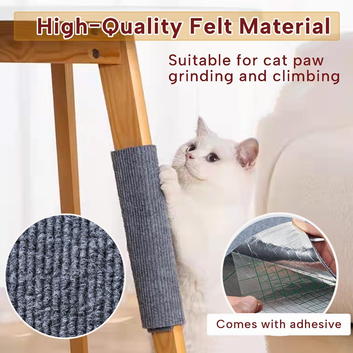 KEYIDE Self-Adhesive Cat Scratch Wall Climber, Wall Cat Scratcher Mat for Indoor Cats Kitten Trimmable Carpet Corner Protector 78.7"x15.8" (Beige)