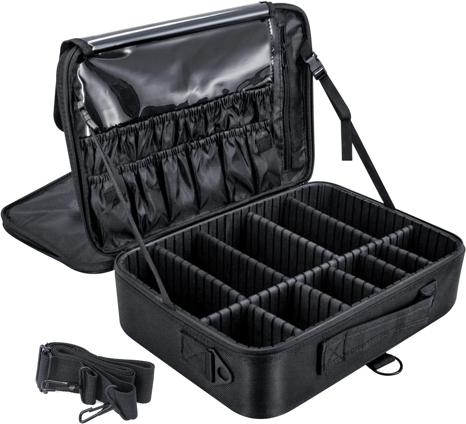 Makeup Organiser Box Vanity Cases: Make up Case Cosmetic Storage Box - Professional Large Travel Makeup Artist Bag with Compartments - Women Vanity Beauty Kit Organizer for Make up Cosmetics | Black