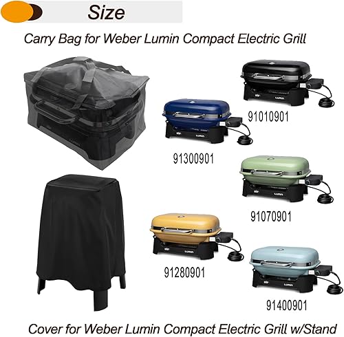 Miniatura 2 de 7196 Funda para parrilla y bolsa de transporte para parrilla eléctrica compacta Weber Lumin con soporte, 600D resistente al agua Weber Lumin